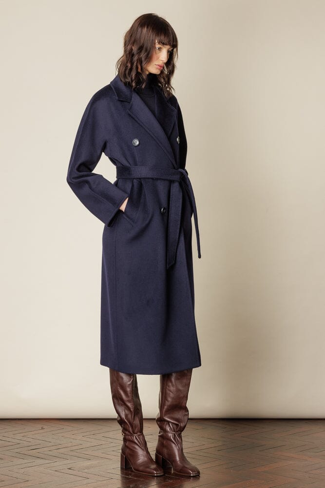 Adriana Navy Blue Wool Wrap Coat for Women - Elegant Winter Outerwear for Office, Date Night & Special Occasions