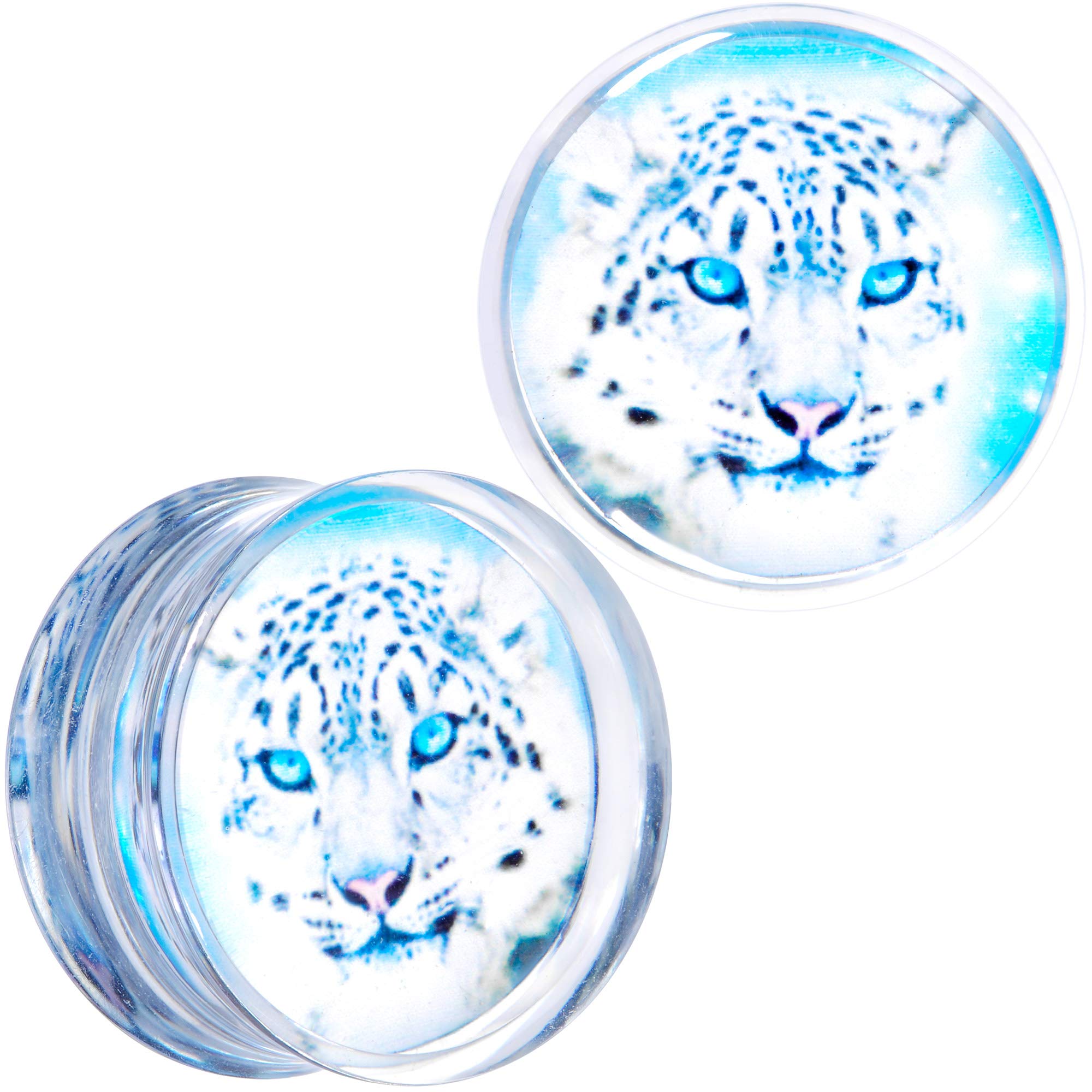 Body Candy Women's 2PC Clear Blue Acrylic Saddle Plugs - Cheetah Print Double Flare Ear Gauges for Stretching - Perfect for Everyday Wear & Alternative Fashion