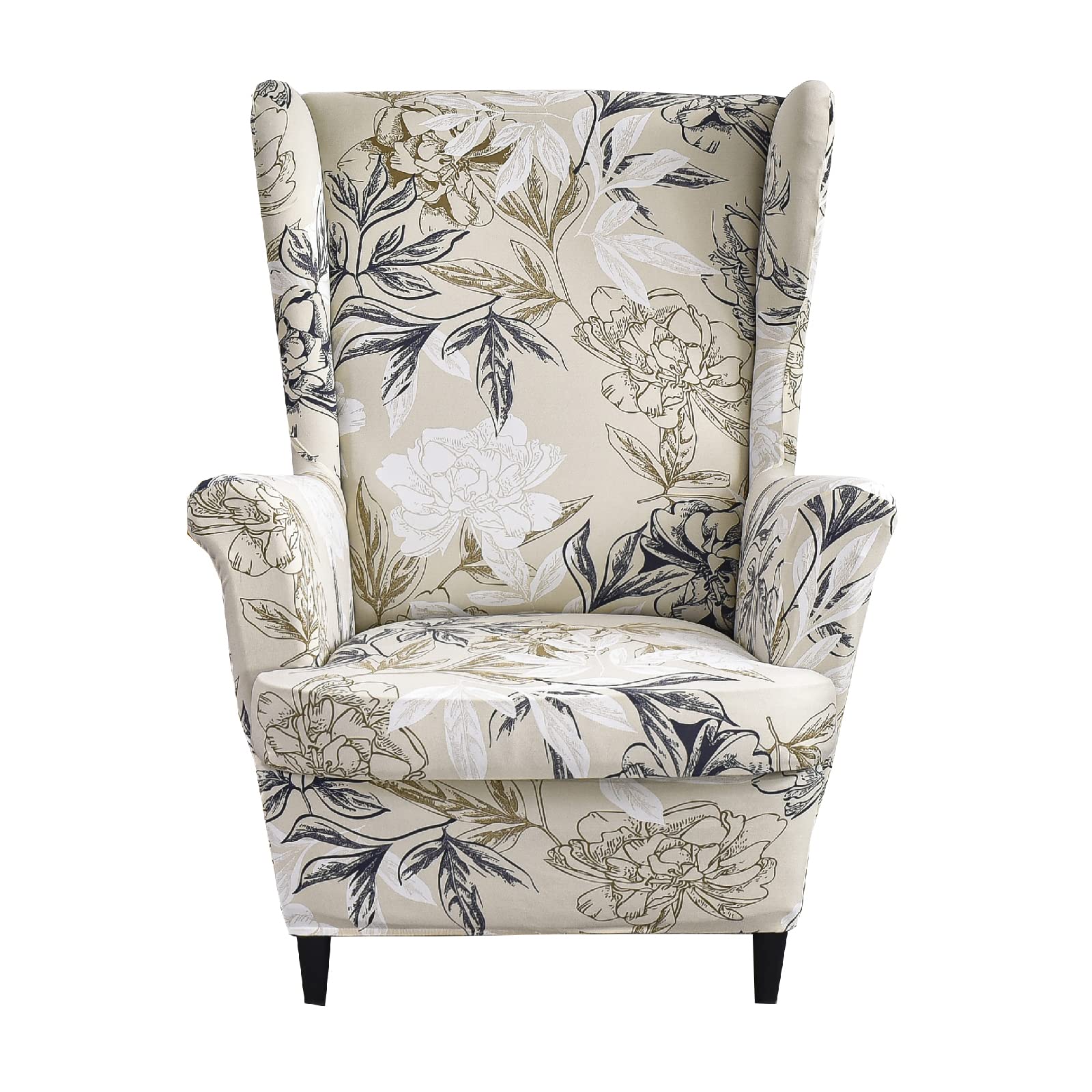 CRFATOP 2-Piece Stretch Wingback Chair Slipcovers - Printed Spandex Fabric with Elastic Bottom - Fits Most Wing Chairs (38