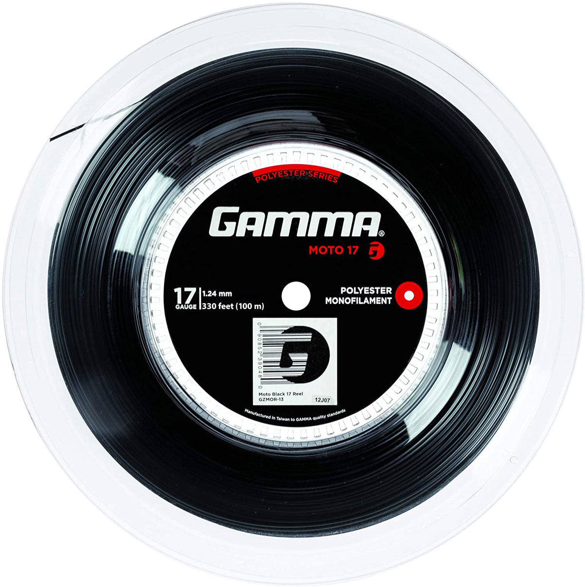 Gamma AMP Moto 17/1.24 Tennis String Mini Reel (Black) - Premium Tennis String for Rackets - Perfect for Tennis Players & Racquet Restringing at Home or Court