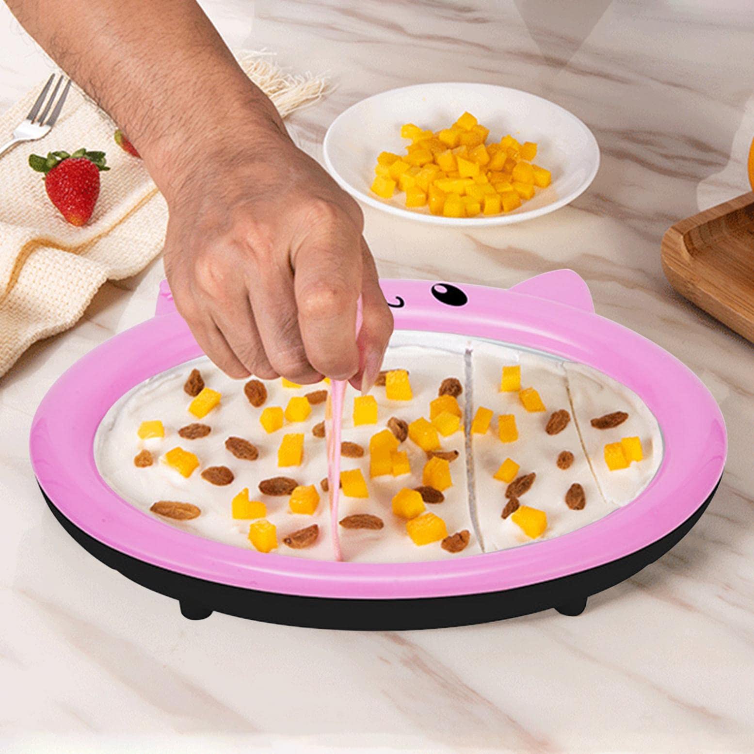 BYCZ Ice Cream Roller Plate - Professional Rolled Ice Cream Maker for Home Use, Anti-Griddle Pan with DIY Ice Cream Kit, Perfect for Kids Birthday Parties & Family Dessert Nights - Create Homemade Thai-Style Rolled Ice Cream at Home