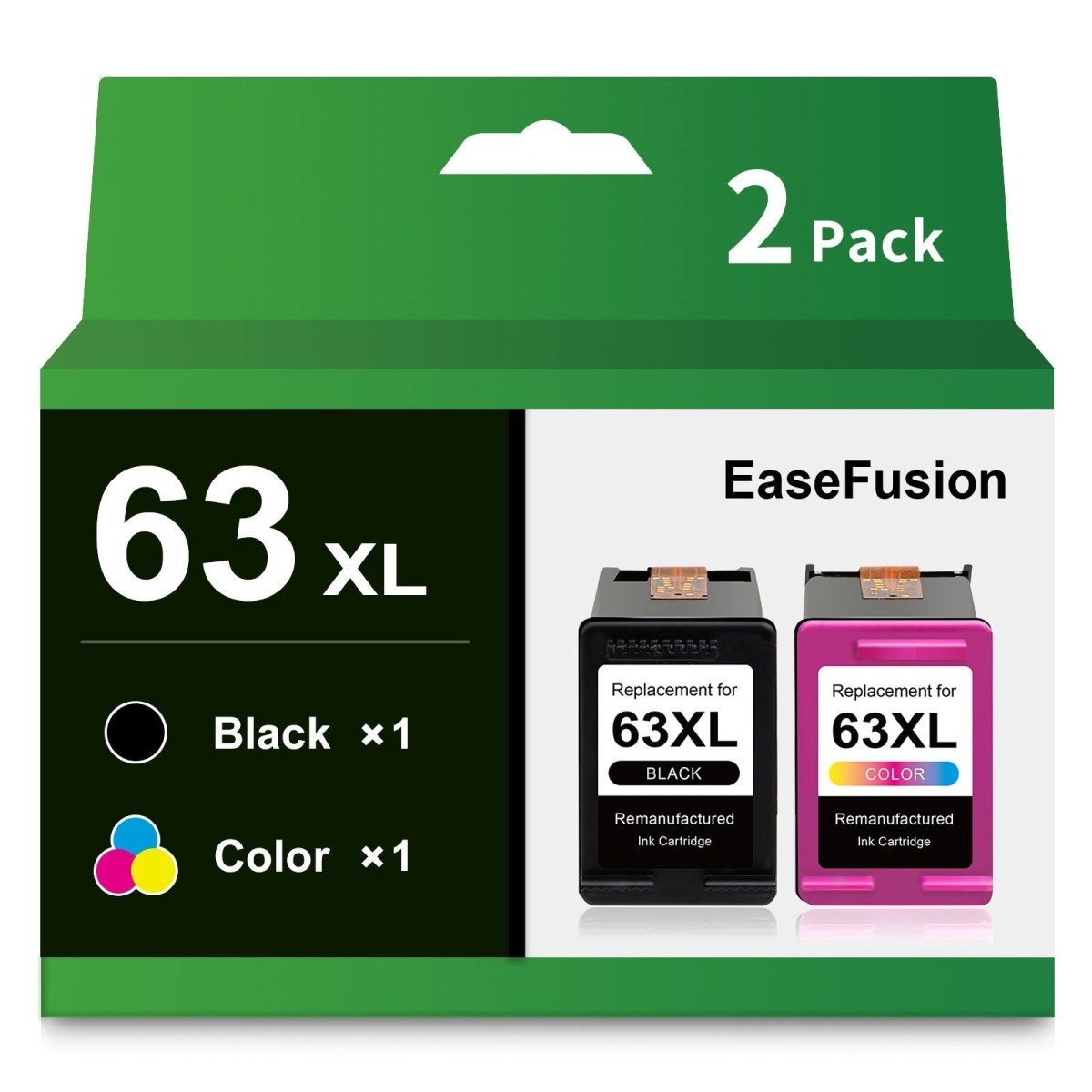 Remanufactured HP 63XL Ink Cartridge Combo Pack (1 Black + 1 Tri-Color) - Compatible with HP OfficeJet 3830, 4650, 5255 & Envy 4520 Printers - High-Quality Printer Ink Replacement for Home & Office Use