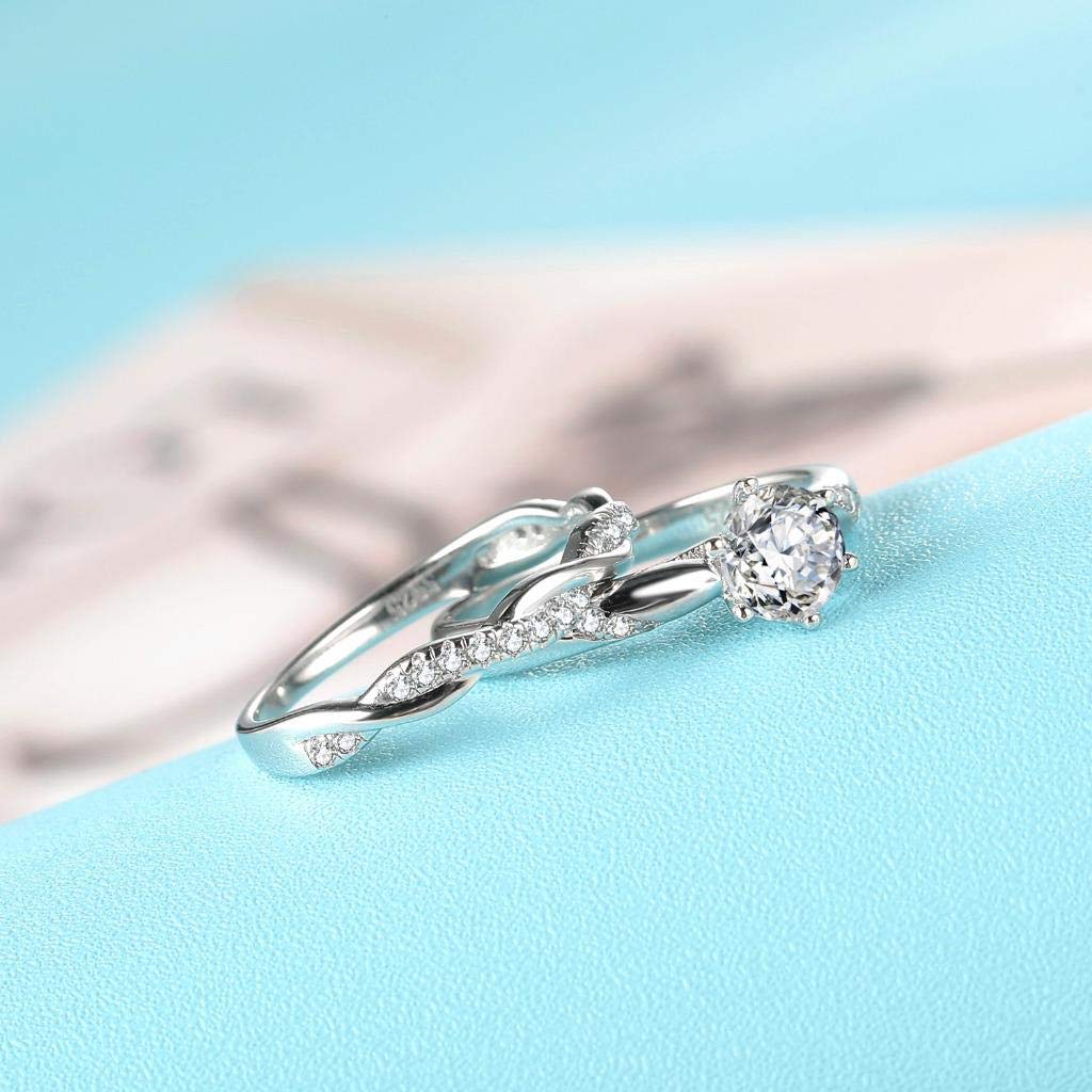 Castillna Sterling Silver Twisted Flame Simulated Diamond CZ Cubic Zirconia Engagement Wedding Bridal Rings Set for Women - Elegant Promise, Anniversary & Bridal Jewelry Gift