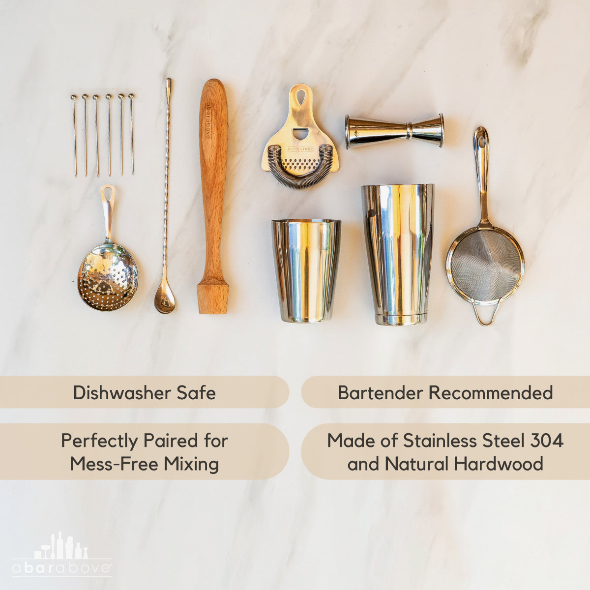Professional 14-Piece Stainless Steel Mixologist Bar Set - Cocktail Shaker, Jigger, Strainer & Bar Tools for Home Bartending & Party Mixology