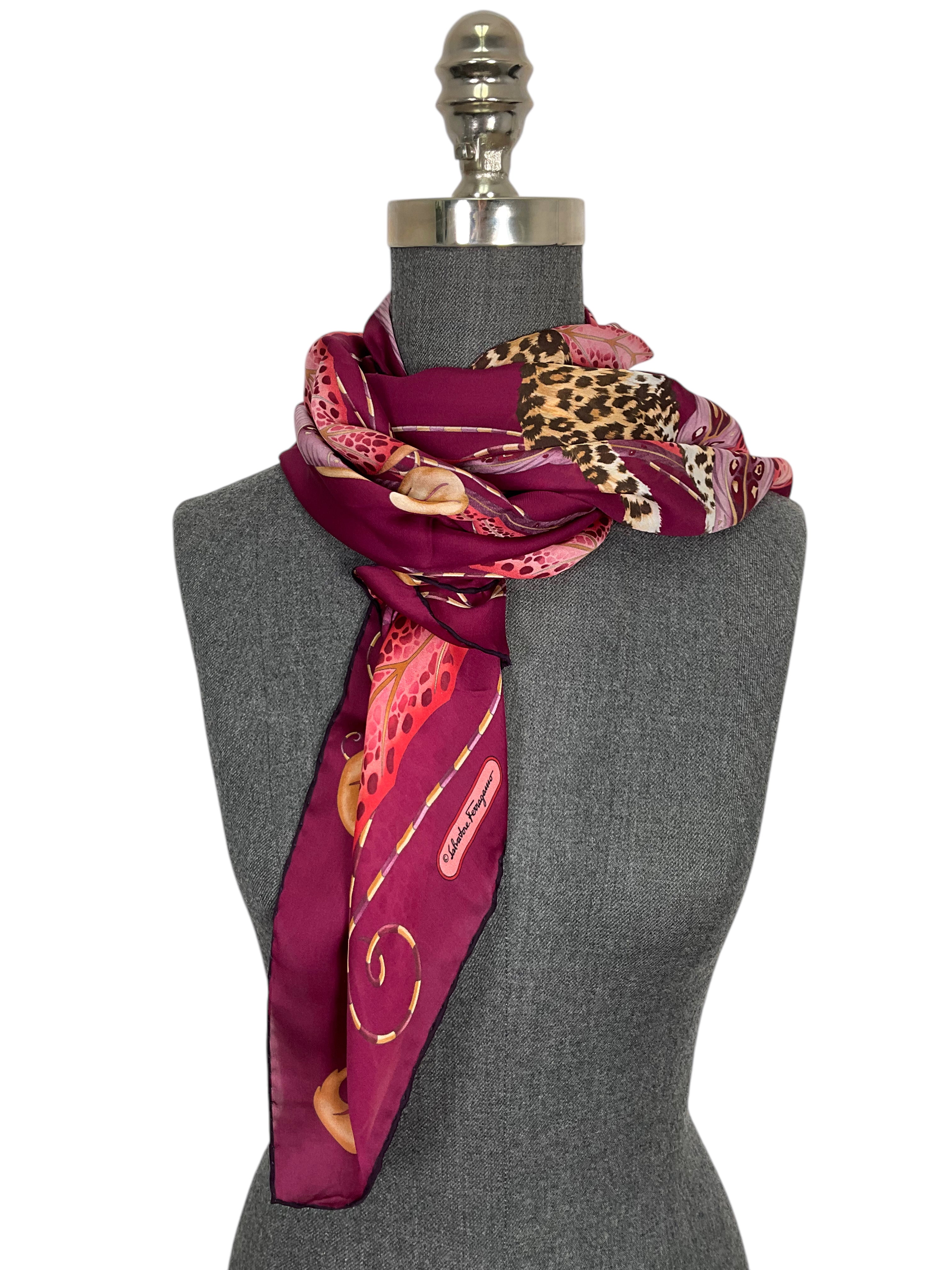 Salvatore Ferragamo Luxury Jaguar Print Sheer Silk Chiffon Scarf - Elegant Fashion Accessory for Women, Perfect for Parties, Weddings & Special Occasions