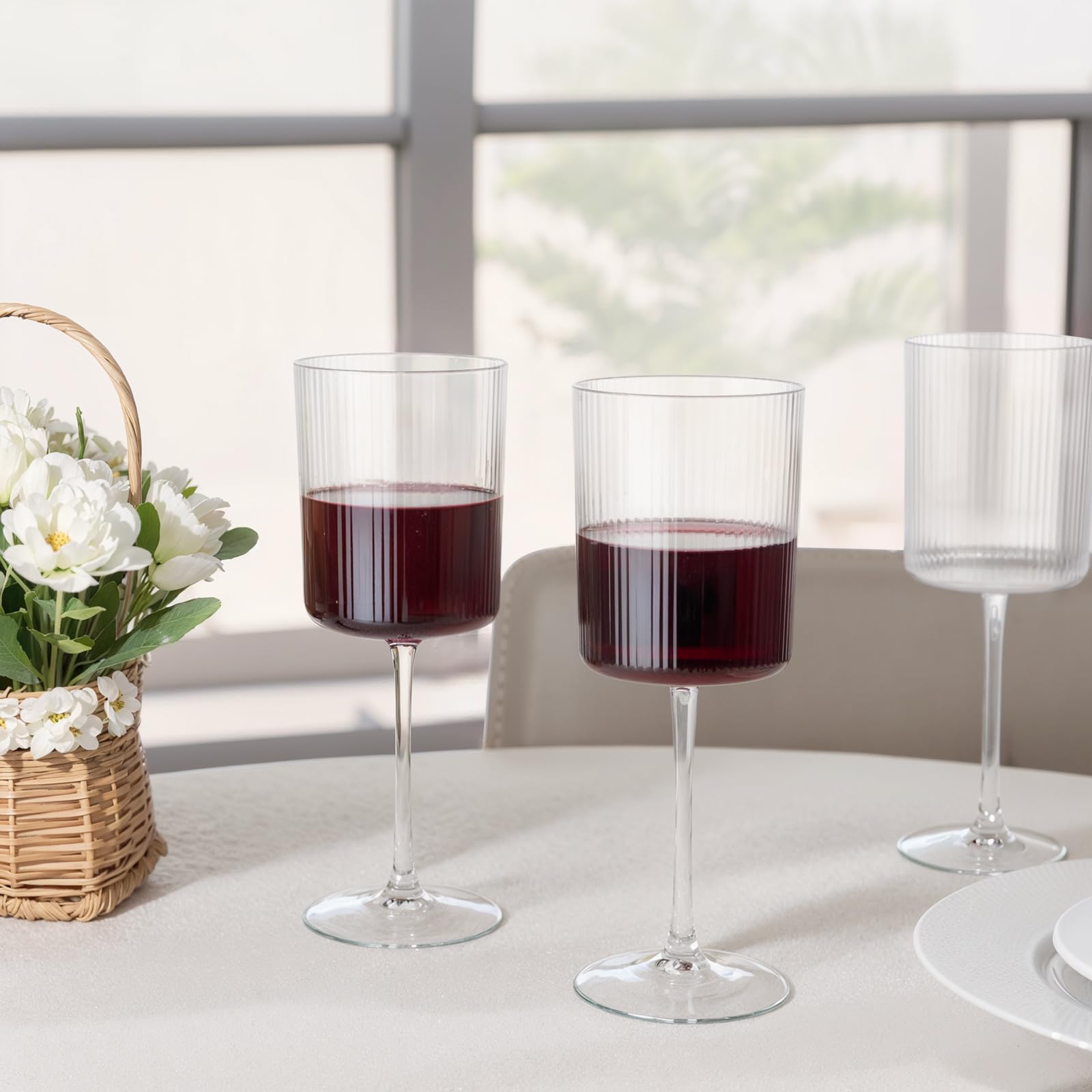 Ciaell 12-Pack Plastic Ribbed Wine Glasses - 10 oz Square Stemware for Champagne, Cocktails & Parties - Disposable Wedding, Bridal Shower & Event Cups - Elegant & Shatterproof Drinkware for Indoor/Outdoor Celebrations