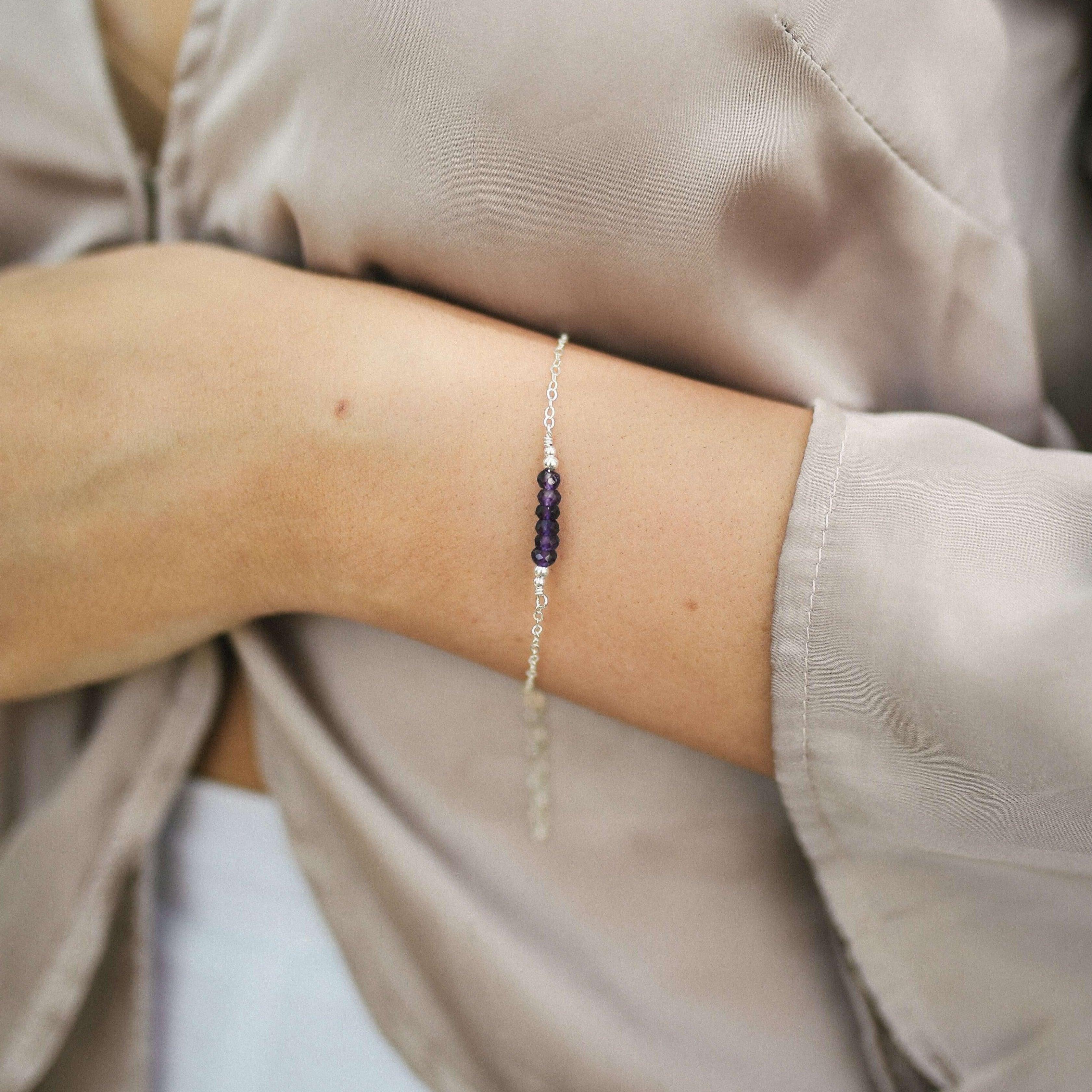 Sparkling Purple Amethyst Gemstone Faceted Bead Bar Bracelet - Elegant Handmade Jewelry for Women | Perfect for Meditation, Yoga & Spiritual Healing