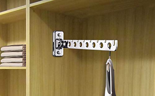 Stainless Steel Wall Mount Laundry Hanger & Dryer Rack - Collapsible Clothes Hanger for Small Spaces, Bathroom, Dorm & RV - Space Saving Folding Hooks (1 Pack) - Perfect for Apartments, Laundry Rooms & Tight Spaces