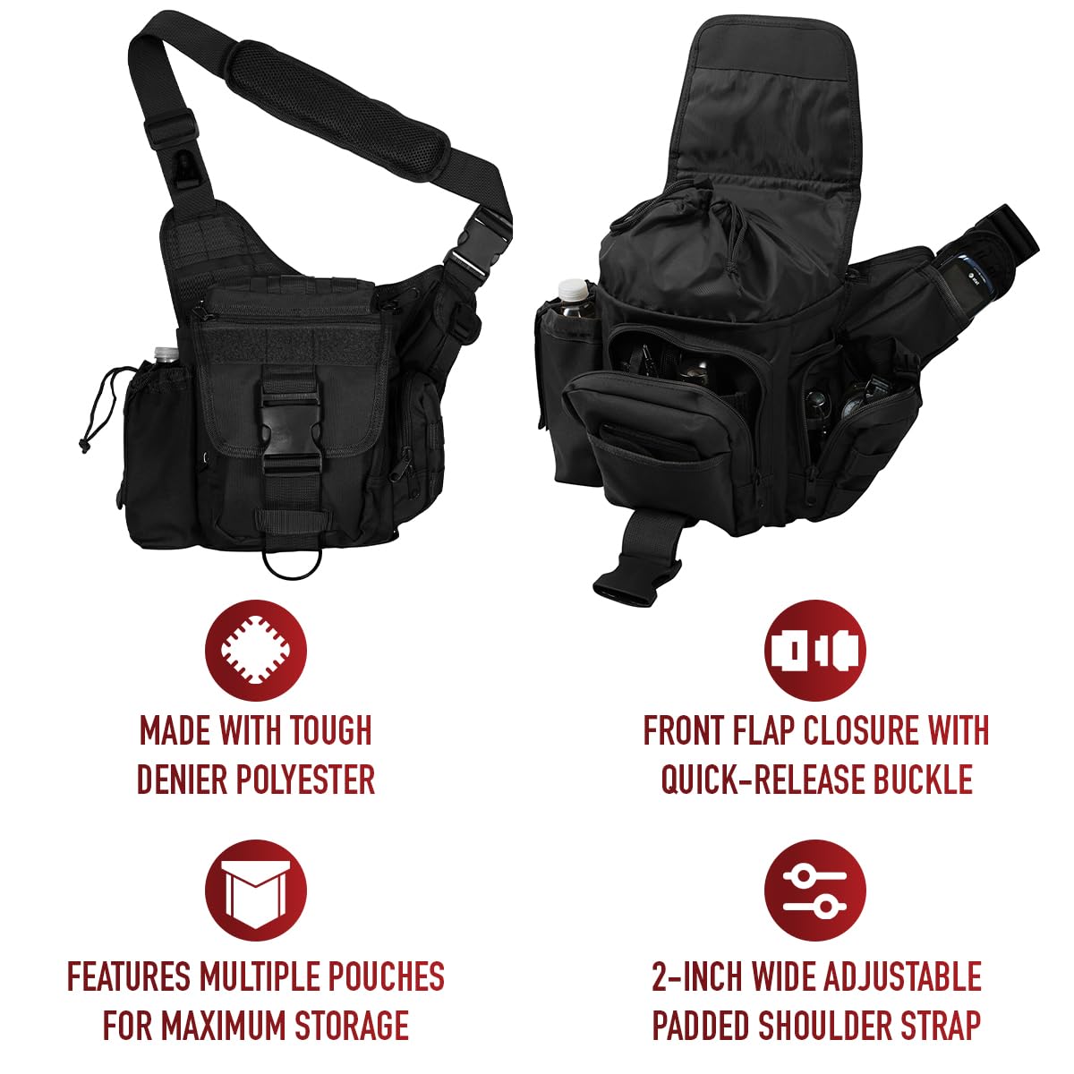 Rothco Advanced Tactical Crossbody Shoulder Bag - Durable Military Style Pack for Outdoor, Hiking, Travel & Everyday Carry | Perfect for Camping, Airsoft & Tactical Gear Storage