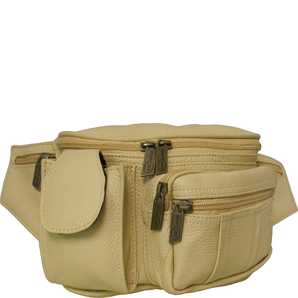Premium Genuine Leather Cell Phone & Fanny Pack Crossbody Bag - Beige | Hands-Free Waist Pack for Travel, Running, Hiking & Everyday Use