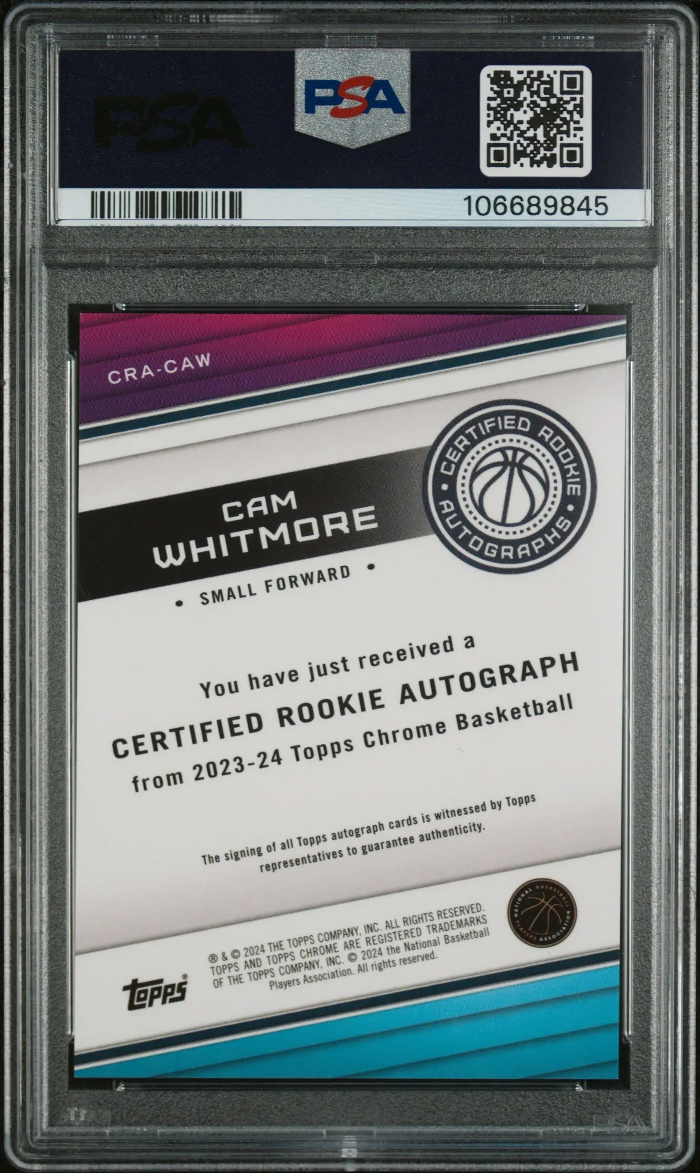 2023 Topps Chrome Cam Whitmore Certified Rookie Autograph RC PSA 10 Gem Mint - Basketball Trading Card for Collectors & Investors