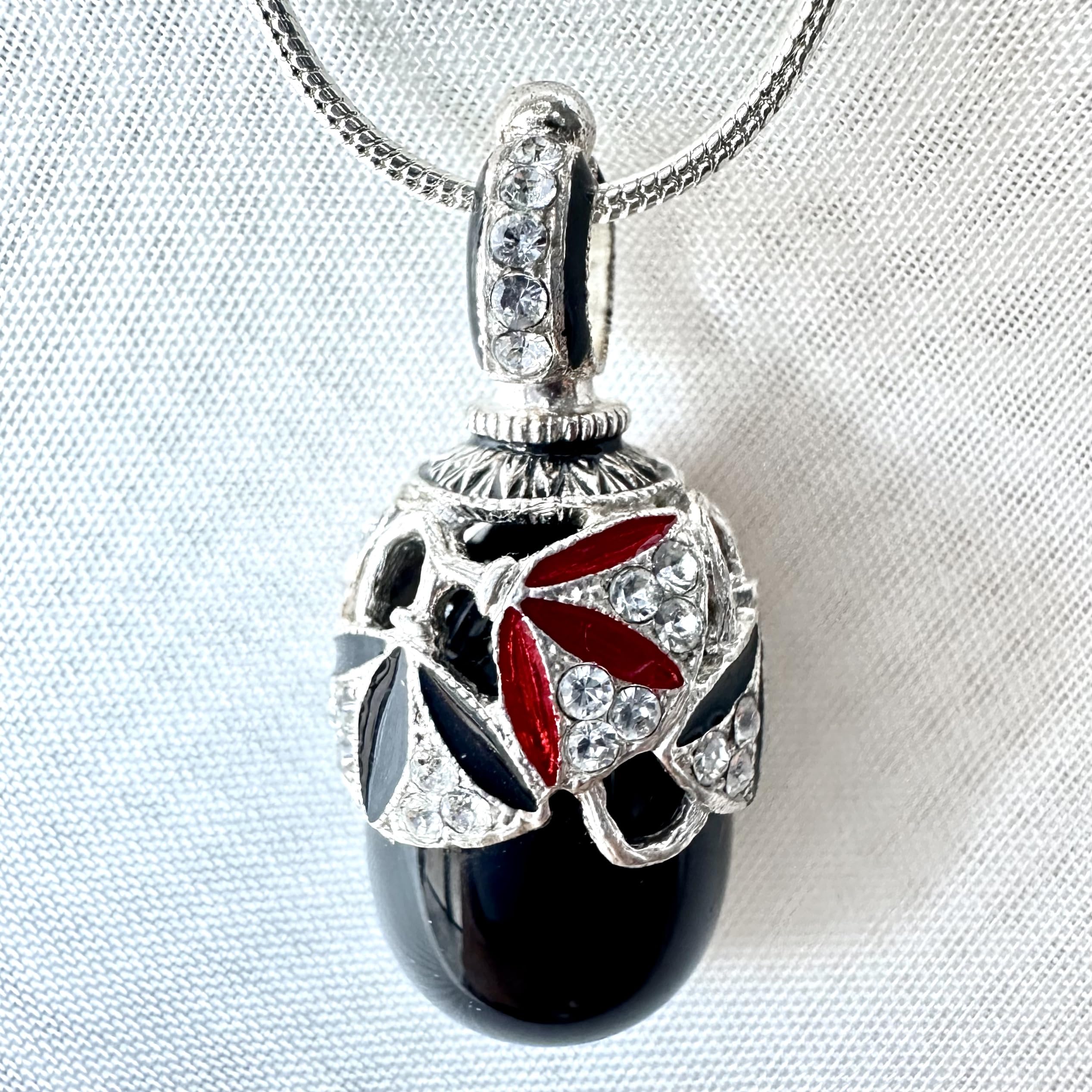 Elegant Sterling Silver Black Onyx Necklace with Egg Pendant & Crystal Enamel - 24 Inch Chain for Women | Perfect for Gifts, Parties & Special Occasions