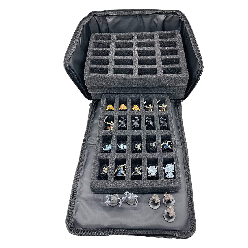 Durable Miniature Carrying Case with Foam Slots - Perfect for 28mm D&D Miniatures Storage | 4-Tray Organizer with Secure Carry Handle | Ideal for Tabletop Gaming, Warhammer, and RPG Accessories