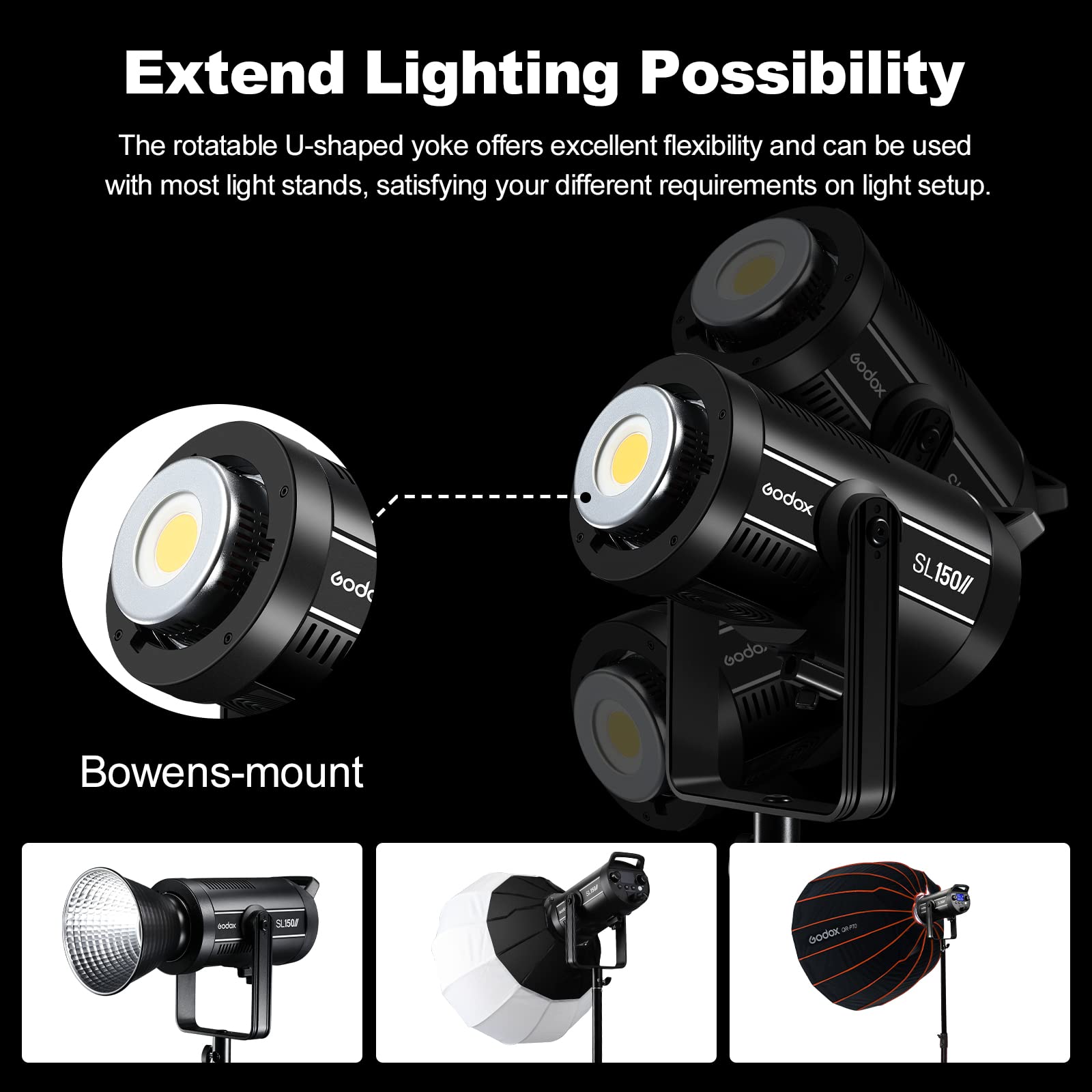 Godox SL150III 160W LED Video Light - Ultra Silent Continuous Studio Lighting with 5600±200K CRI96+ TLCI97+ - Bluetooth App & 2.4G Wireless Control, Bowens Mount - Perfect for YouTube, Photography, Live Streaming & Film Production