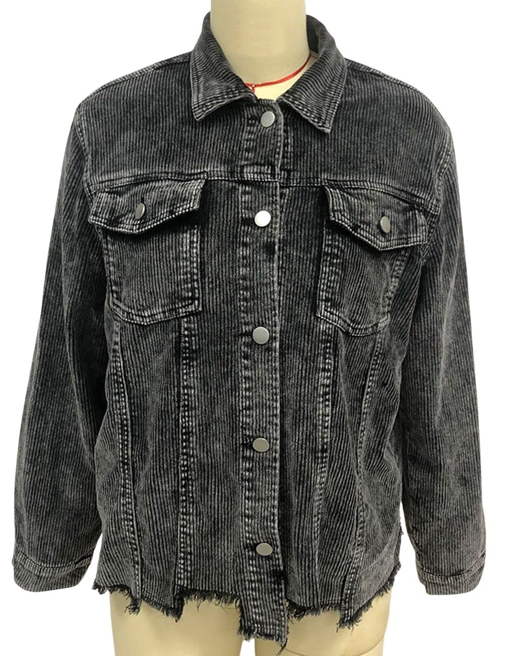 CHARTOU Women's Casual Corduroy Jacket - Ripped Frayed Button Down Short Coat for Fall & Winter | Perfect for Streetwear, Layering, and Everyday Outfits