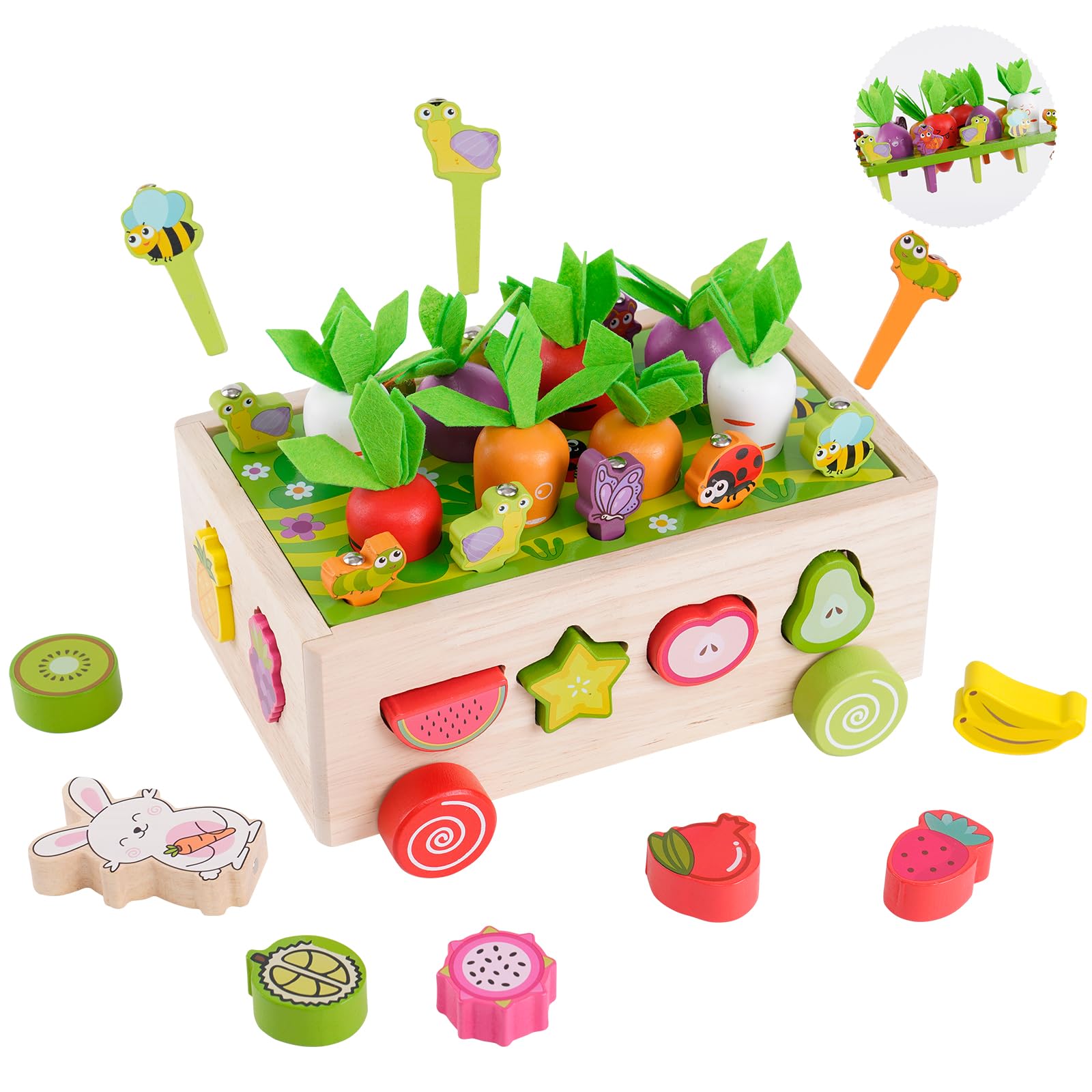 Montessori Wooden Toys for 1-2 Year Olds | Baby Educational Toys 12-18 Months | Shape Sorter & Cutting Food Toy | Early Learning Development Gift for Toddlers (Green) - Perfect for Sensory Play, Fine Motor Skills & Pretend Kitchen Fun