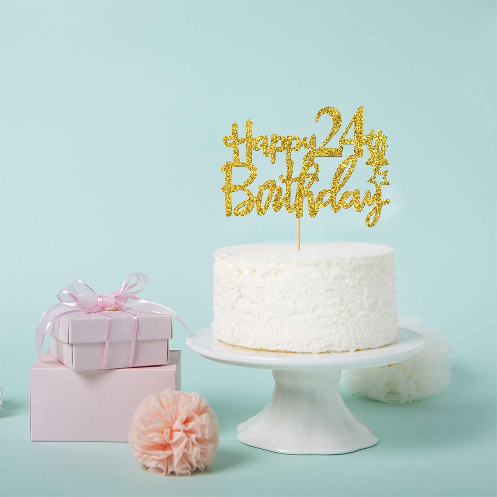 24th Birthday Cake Topper - Gold Glitter 'Cheers to 24 Years' Sign for Cake Decorations | Perfect for 24th Birthday Parties, Milestone Celebrations & Festive Dessert Displays