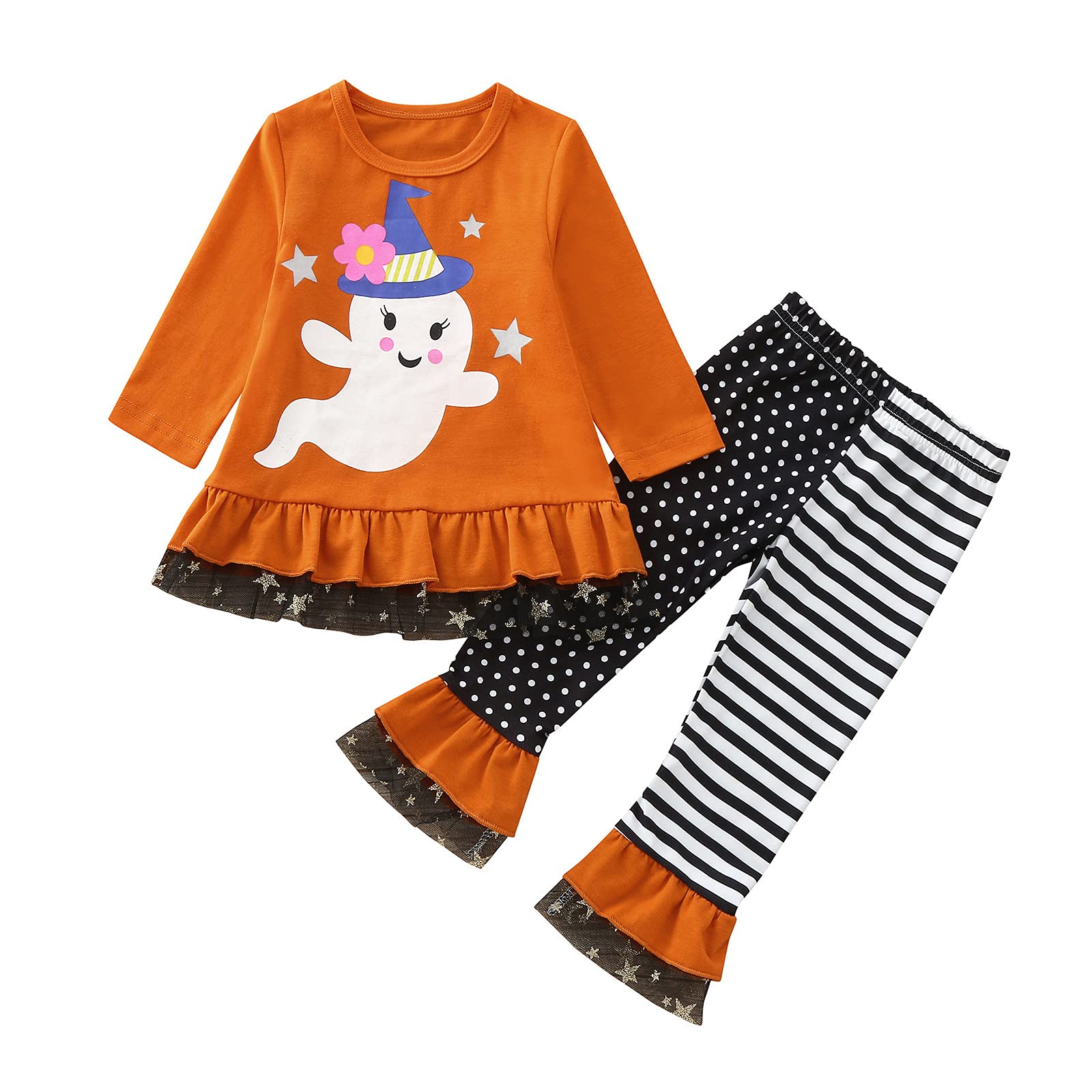 Halloween Baby Girl Outfit Set - Pumpkin Print Long Sleeve Top with Hemline | Cute Toddler Costume & Welcome Home Gift for Boys & Girls | Perfect for Trick-or-Treating, Photo Shoots & Holiday Celebrations