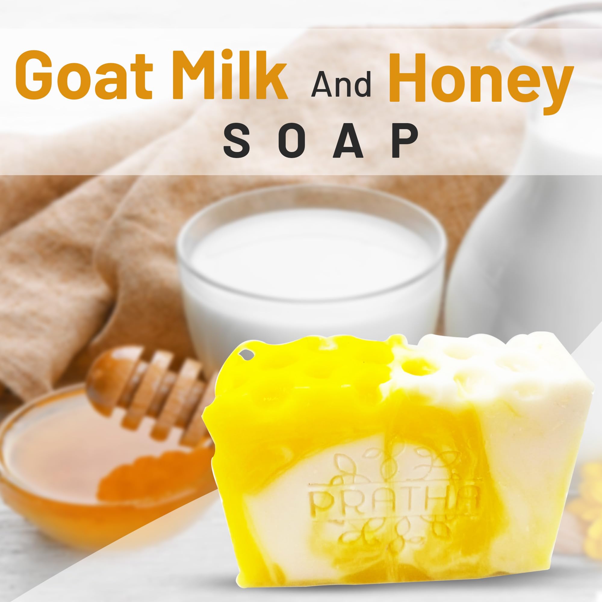 Pratha Naturals 100% Pure Goat Milk & Honey Cold Process Soap - 100g Handmade Natural Bar for Sensitive Skin & Daily Bathing - Perfect for Dry Skin Care & Gentle Cleansing