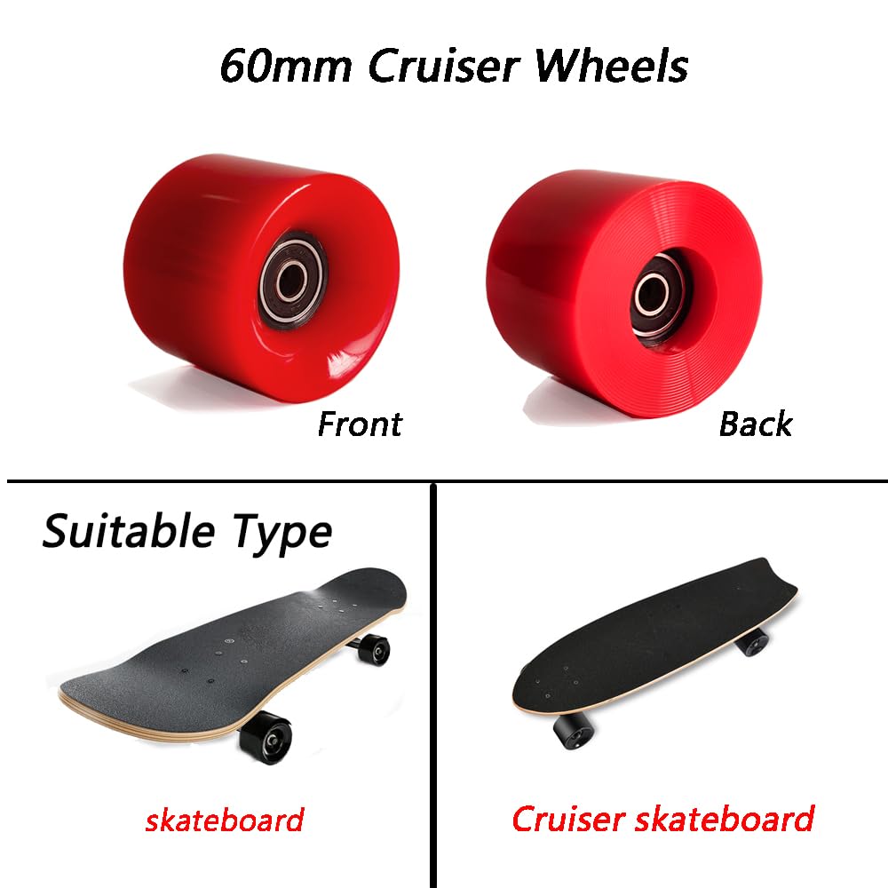 60mm 80A Cruiser Wheels with ABEC-9 Bearings for Skateboards & Penny Boards - Smooth Ride for Commuting