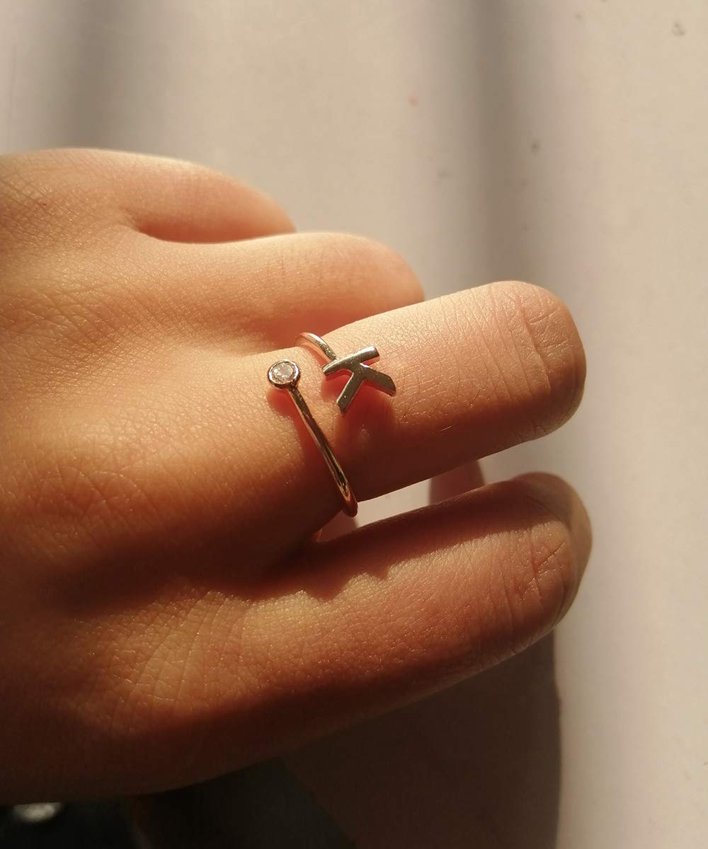 Personalized Silver Initial Letter Ring Stackable Rings for Women - A-Z Alphabet Knuckle Rings with Crystal, Adjustable Fashion Jewelry for Daily Wear, Gifts & Special Occasions