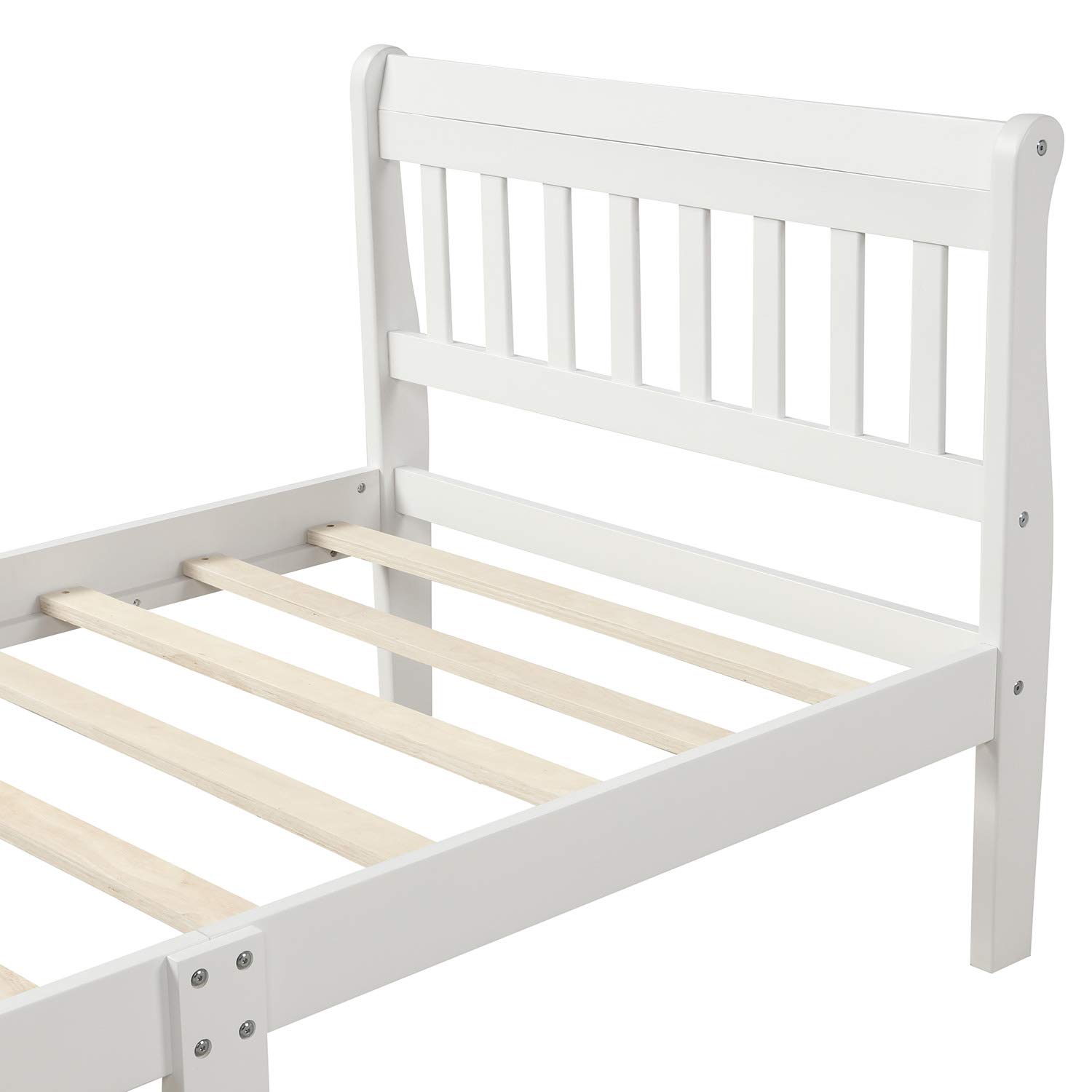 SOFTSEA Twin Size Wooden Platform Bed Frame with Headboard & Footboard - Sturdy Wood Slat Support - White - Perfect for Kids' Rooms, Guest Bedrooms & Small Spaces