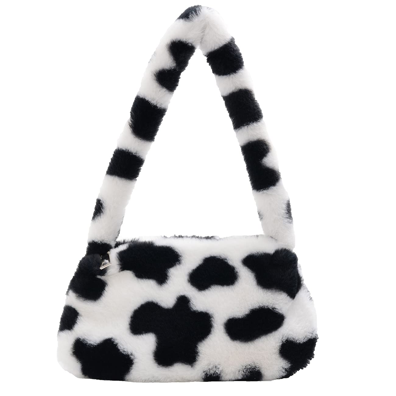 Women's Fluffy Faux Fur Cow Print Shoulder Bag - Trendy Clutch Purse & Underarm Handbag with Zipper - Stylish Satchel Tote for Parties, Date Nights & Casual Outings