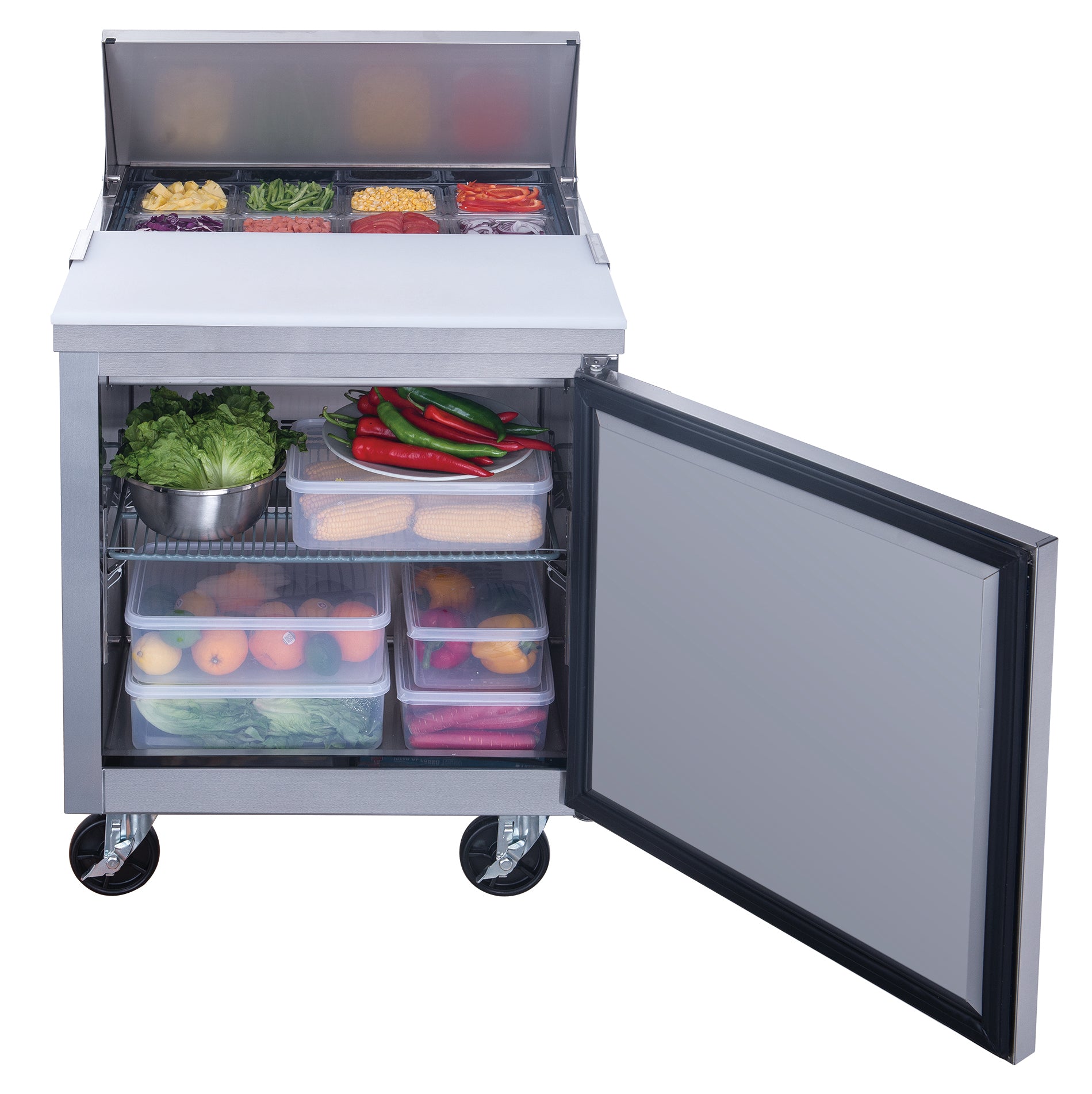 Dukers DSP29 8 S1 Commercial Stainless Steel Refrigerator - 1 Door Food Prep Table for Restaurants, Kitchens & Catering Businesses | Heavy Duty Commercial Refrigeration for Food Storage & Display
