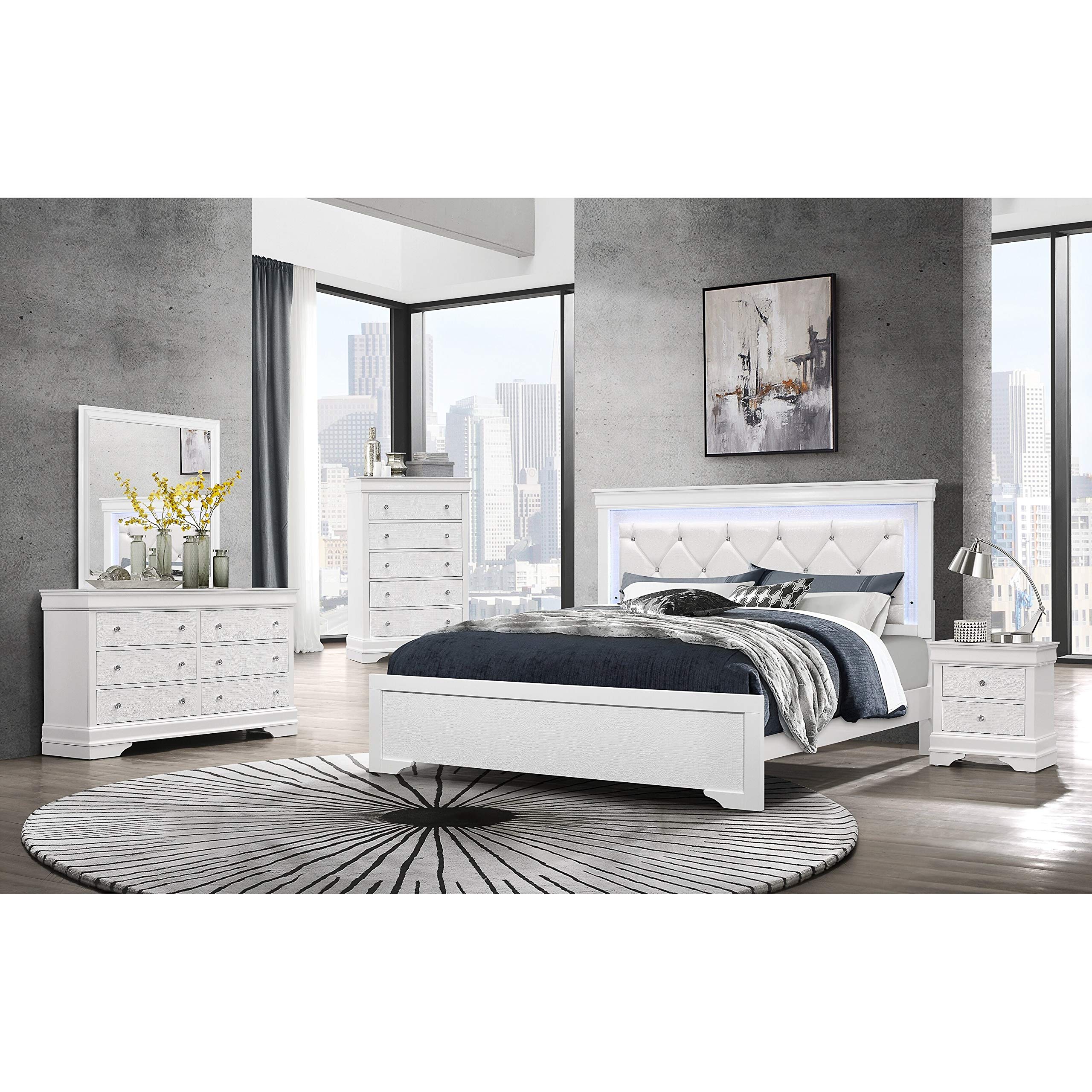 Pompei Metallic White Nightstand - Modern Bedside Table with Storage | Stylish & Durable Bedroom Furniture for Home Decor | Perfect for Bedrooms, Guest Rooms & Apartments