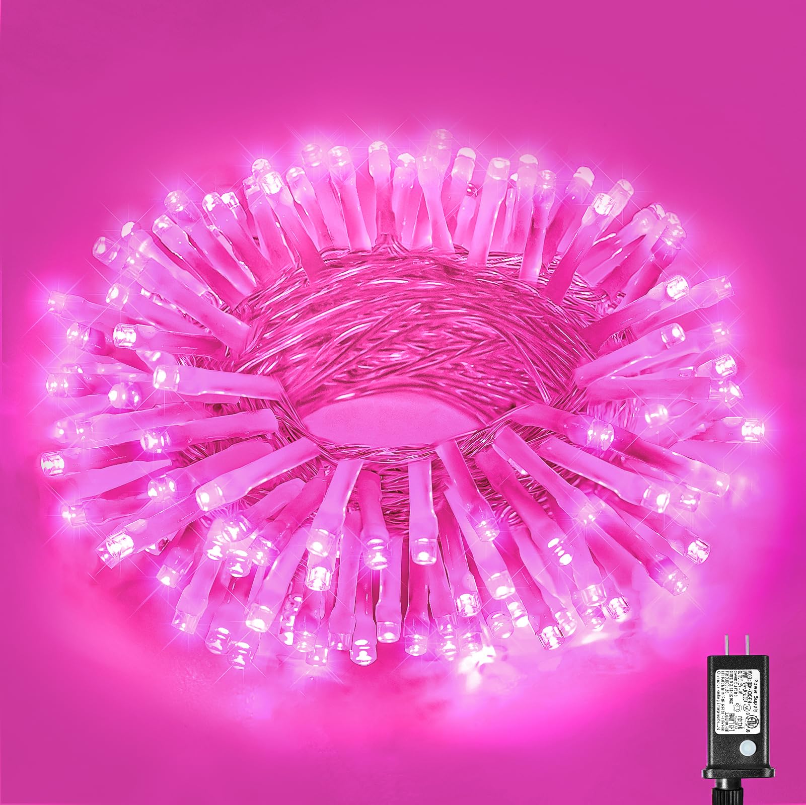 100 LED Pink String Lights - 33ft Waterproof Fairy Lights with 8 Modes, Clear Wire for Indoor/Outdoor Use | Perfect for Bedroom Decor, Wedding, Christmas, Garden & Party Lighting