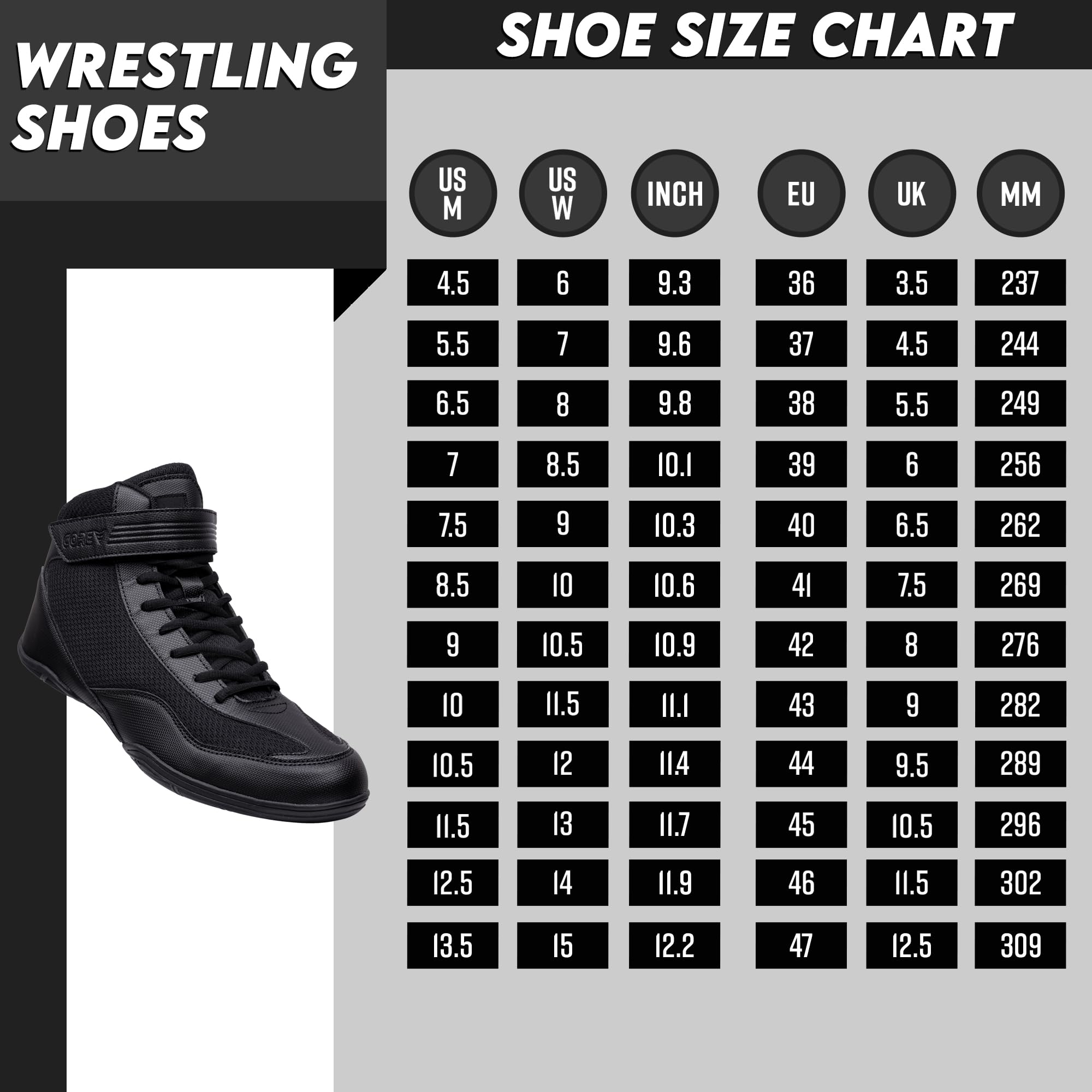 CORE Wrestling Shoes for Men, Women & Kids – High Traction, Durable Combat Sports Footwear for Wrestling, Boxing, Weightlifting & Bodybuilding – Lightweight Gym Shoes for Training & Competition