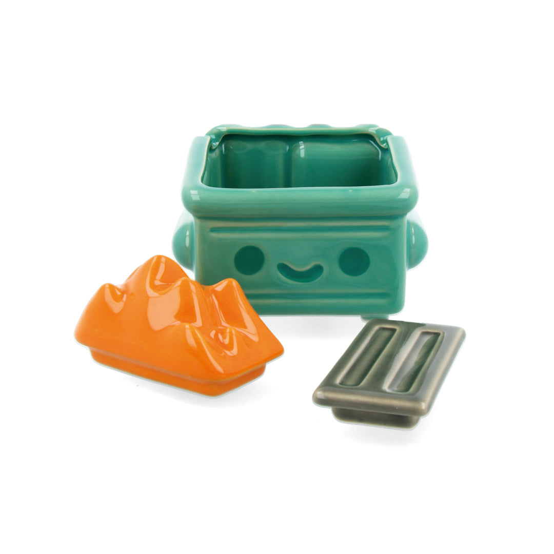 Dumpster Fire Trash Stash Ceramic Figure - Funny Desk Decor, Office Prank Gift, Unique Home Decoration for Gag Lovers
