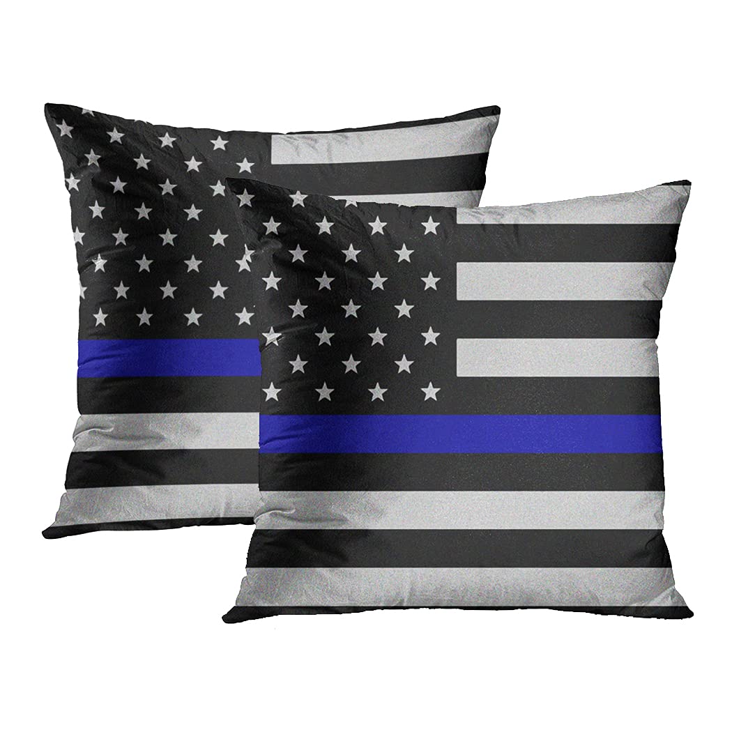 Set of 2 Thin Blue Line Flag Throw Pillow Covers 20x20 Inch - Police Support Home Decor for Sofa, Couch & Bed - Perfect for Law Enforcement Appreciation & Patriotic Living Room Decor