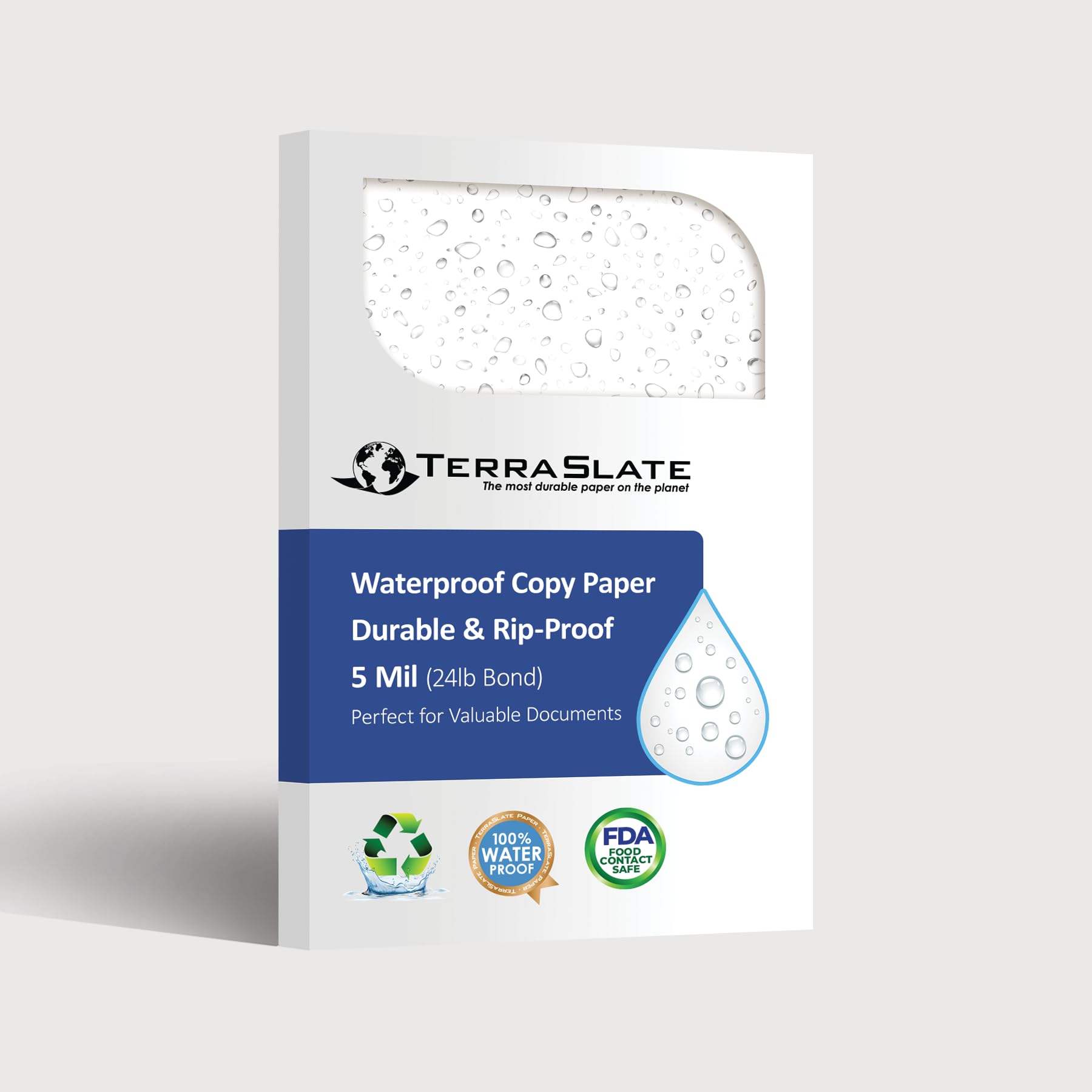 **TerraSlate Waterproof Laser Printer Paper - 8.5x11 Inches, 5 Mil Thick, 500 Sheets - Rain & Weatherproof for Outdoor Signs, Menus, Maps & More**