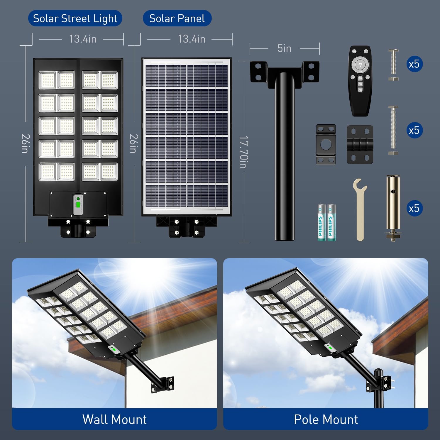 2400W Solar Lights Outdoor Waterproof - 160000LM Motion Sensor Solar Powered Lights with Dusk to Dawn & IP66 Waterproof - Remote Control Solar Street Lights for Yard, Garden, Pathway (2-Pack) - Perfect for Home Security & Landscape Lighting
