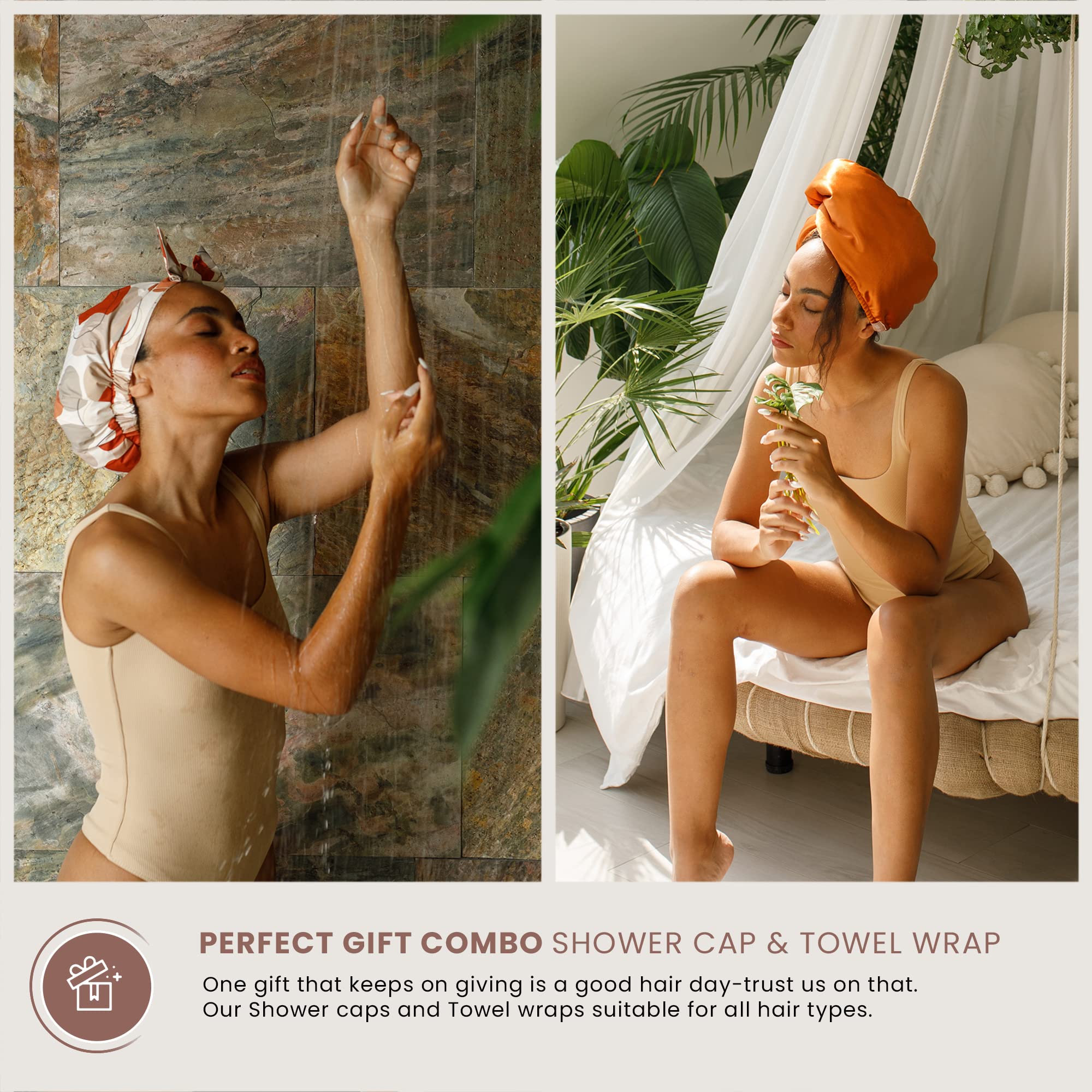 Waterproof Reusable Shower Cap for Women - Leakproof & Nonslip Hair Protection with Comfortable Flexiband - Soft Breathable Shower Accessories by SMPL OBJECTS (Beige) | Perfect for Bathing, Swimming, Hair Treatments & Salon Use