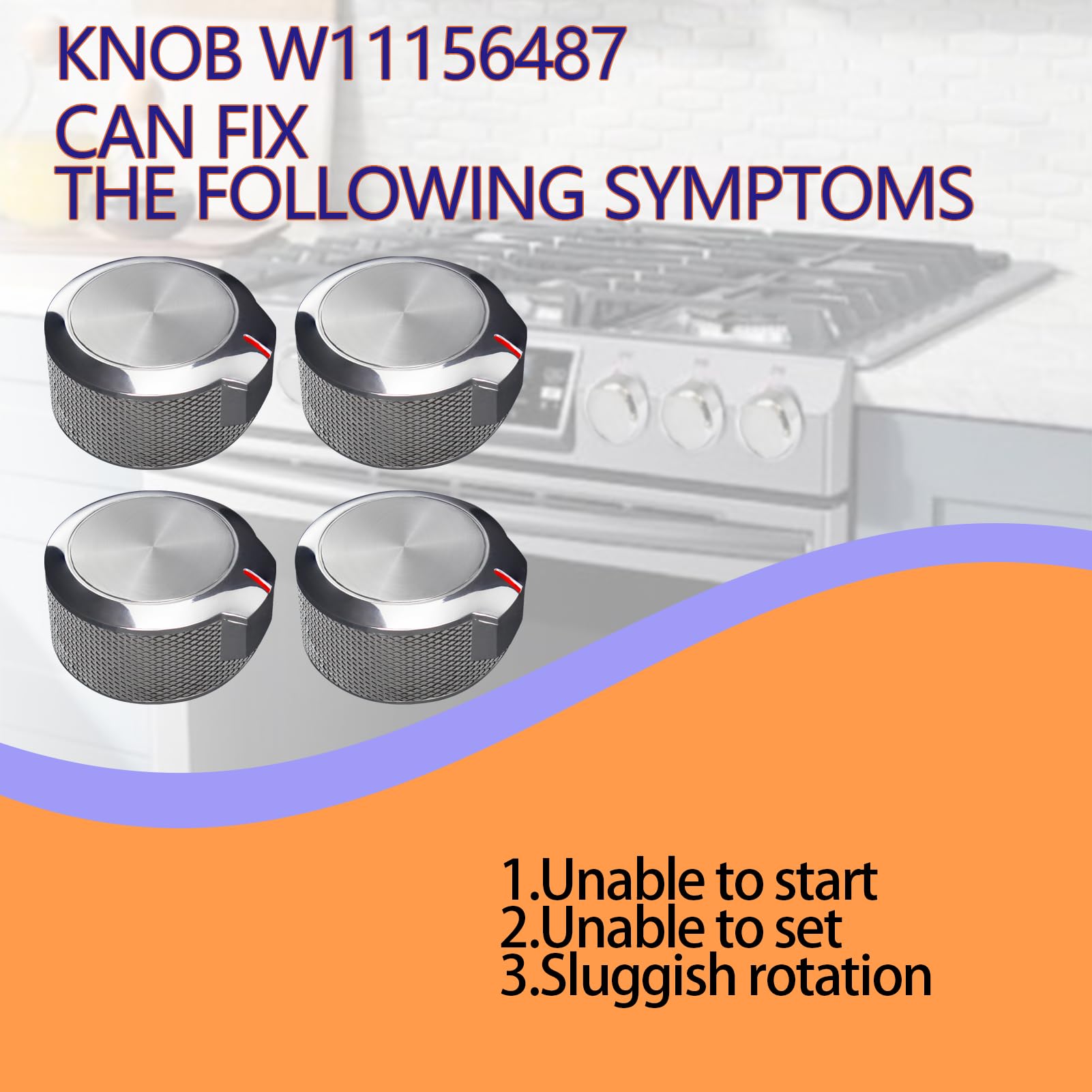 2024 Upgraded Whirlpool KitchenAid Oven Stove Burner Control Knob Set of 4 - Replacement for AP6285576 4546228 W11156487 W10823529 - Perfect for Gas/Electric Range Cooktop Knob Replacement & Kitchen Appliance Repair