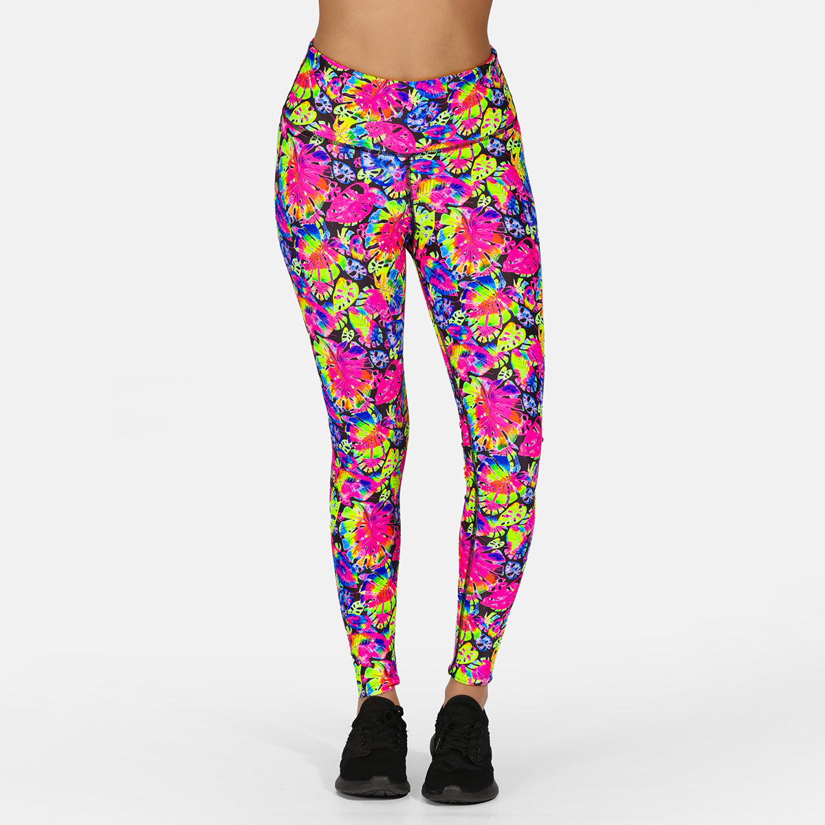 Summer Palm Print Leggings for Women - Trendy High Waist Yoga Pants with Tropical Leaf Design - Perfect for Workout, Beach Vacation & Casual Wear