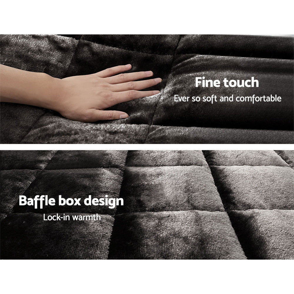 Premium Faux Mink Quilt Fleece Throw Blanket - Soft & Cozy Comforter Duvet Cover - Charcoal Grey Single Size - Perfect for Bed, Sofa, and Winter Nights