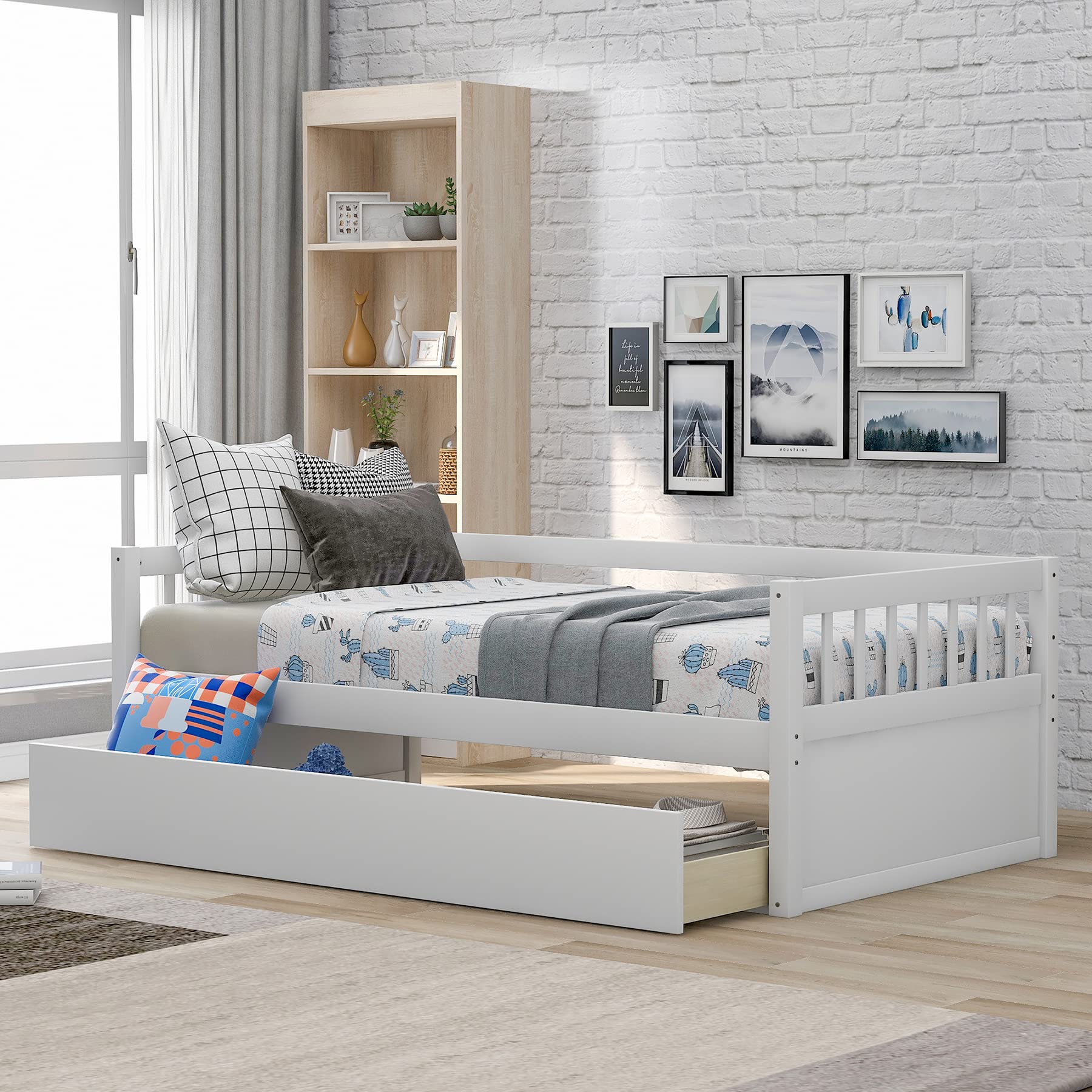 Twin Daybed with 2 Storage Drawers & Wood Frame - Premium Wooden Slat Support, No Box Spring Needed - Easy Assembly White Captain Bed for Guest Room, Kids Room or Small Space