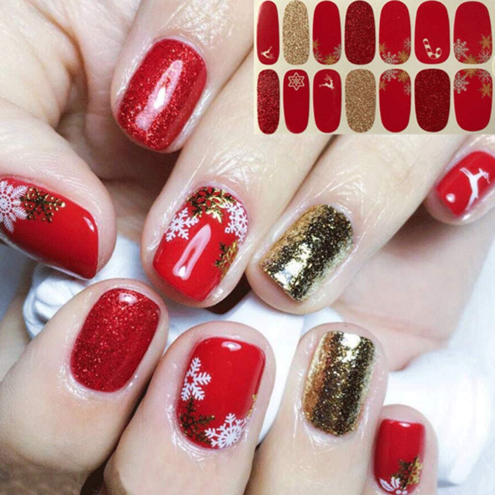 Lurrose 8 Sheets Christmas Nail Stickers - Red Xmas Full Cover Nail Art Wraps for Women | Holiday Winter Nail Decoration & New Year Party Nail Strips | Perfect for Christmas Parties, Gift Giving & Festive Nail Art