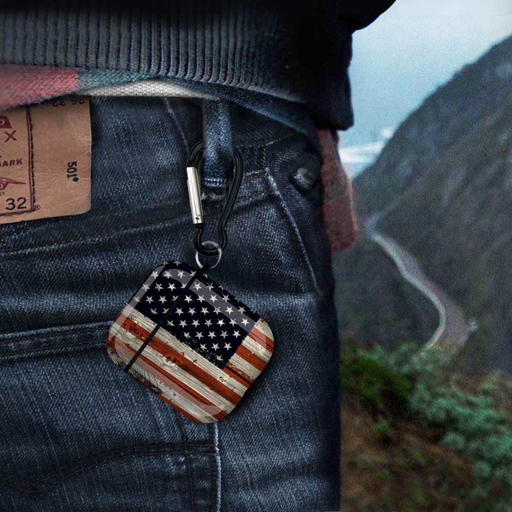 American Flag AirPod Case for AirPods 1/2 - Shockproof Cover with Keychain & LED Visible - Perfect for Travel & Outdoor Use