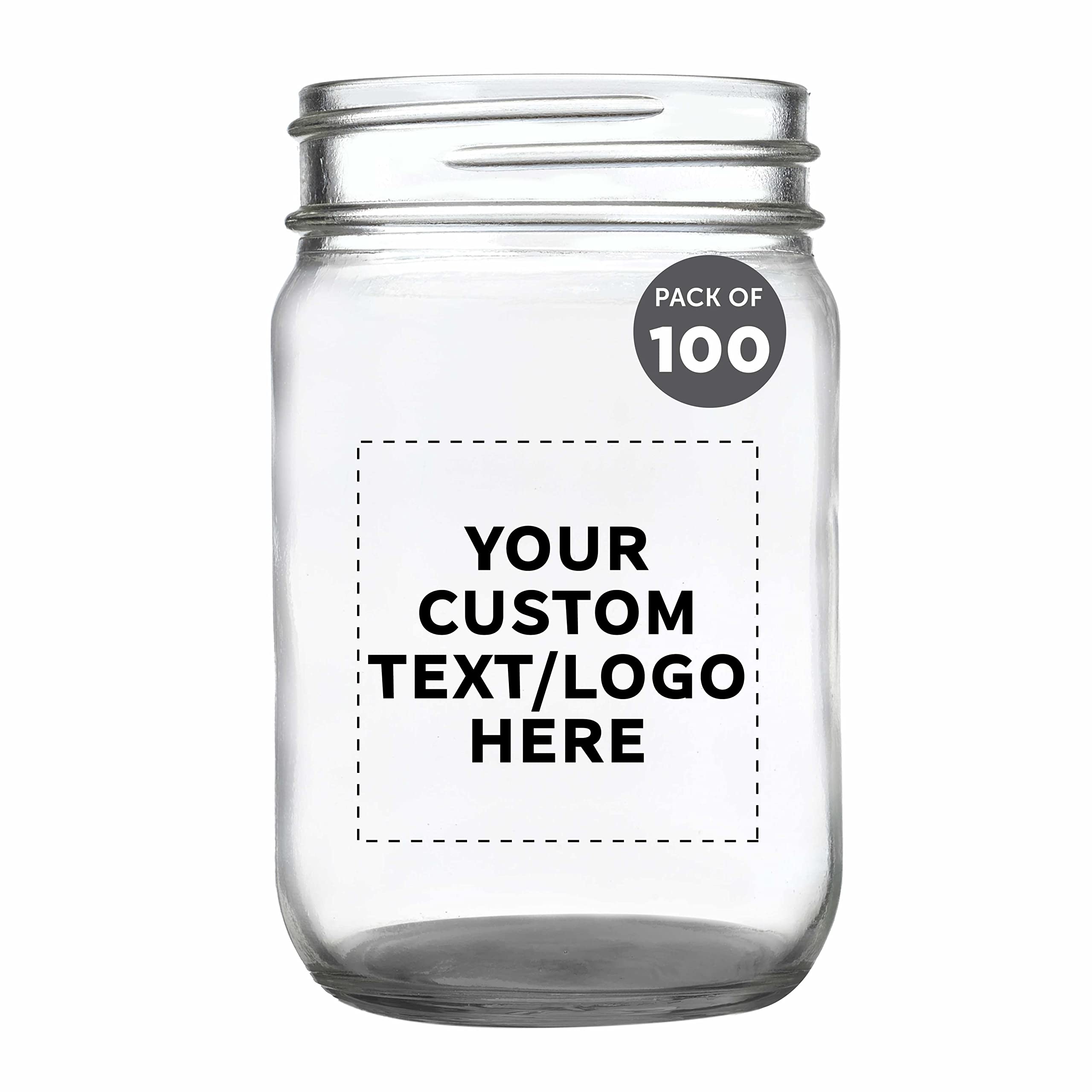 Customized 12 oz Mason Jars Bulk Pack of 100 - Personalized Glass Jars for Food Storage, DIY Crafts & Gifts - Perfect for Overnight Oats, Candies, Pickling, Spices, Beverages - Ideal for Home Kitchen, Party Favors & Wedding Decorations