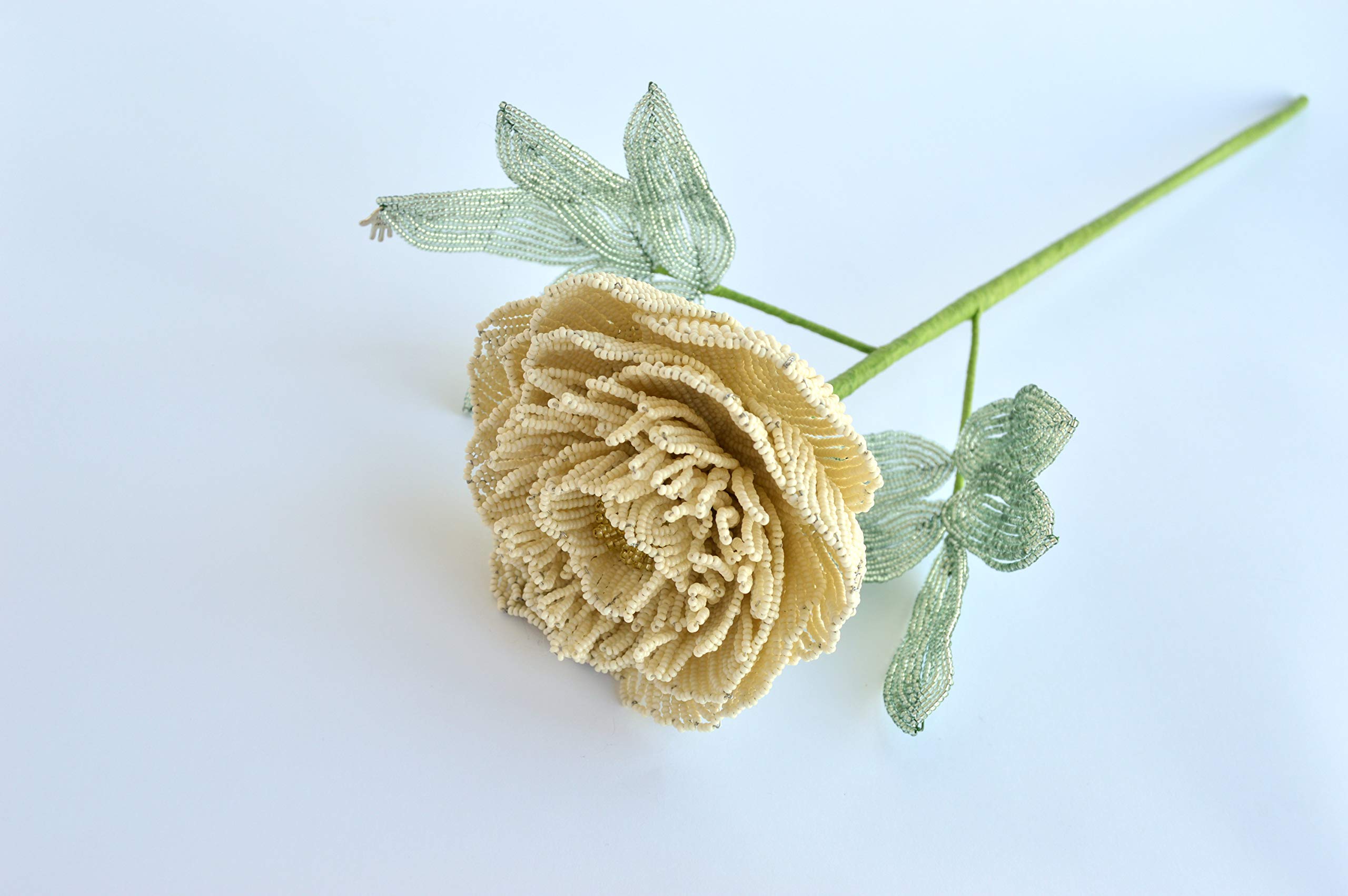 French Beaded Artificial Peony Flower Bouquet - Set of 4 Handmade Beaded Flowers in Vase for Home & Office Decor - Perfect for Wedding Centerpieces, Table Decorations & Gift Giving