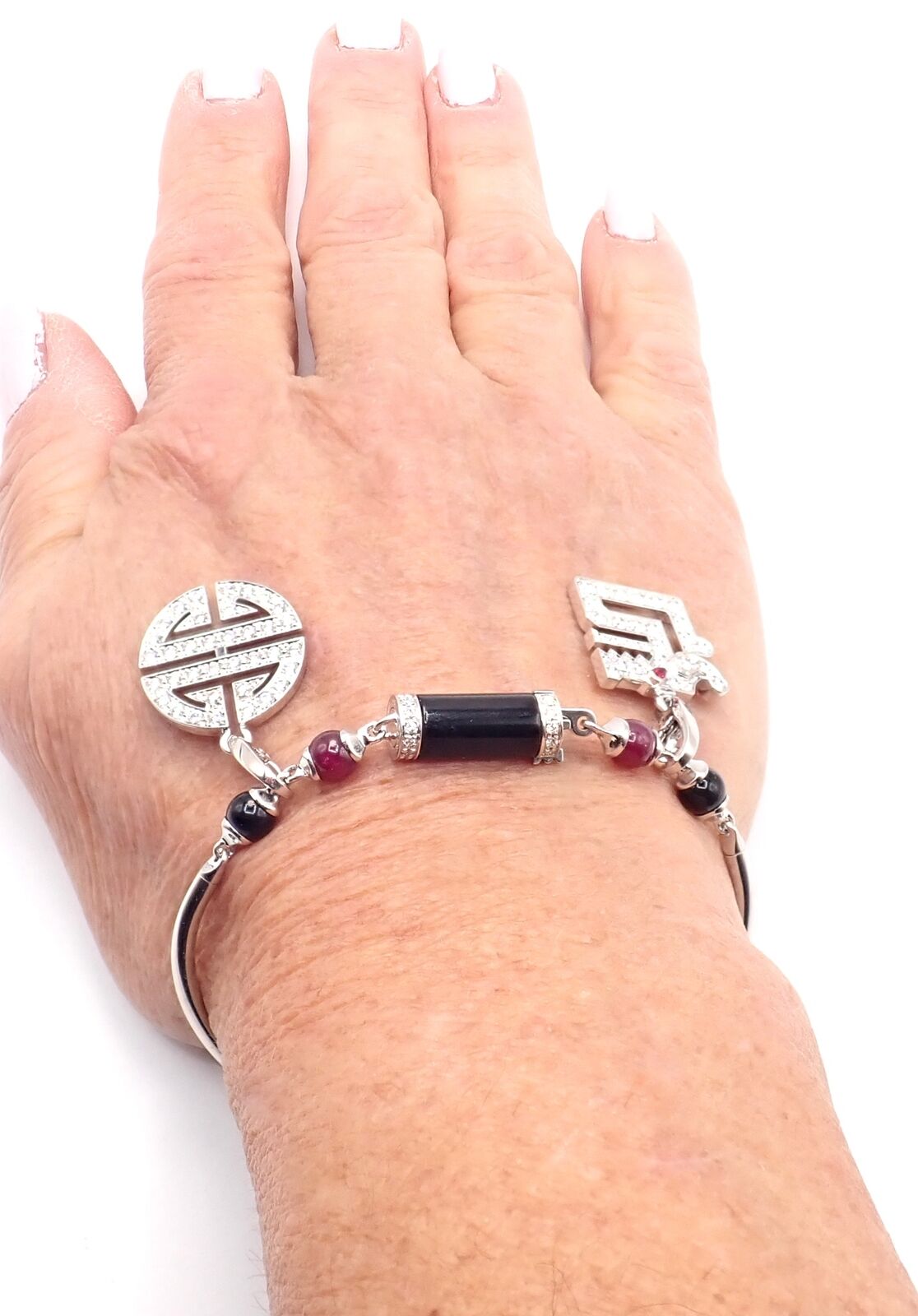 Cartier Le Baiser Du Dragon 18k Gold Diamond Ruby Onyx 2 Charms Bangle Bracelet - Luxury Jewelry for Women, Perfect for Gifts, Weddings & Special Occasions