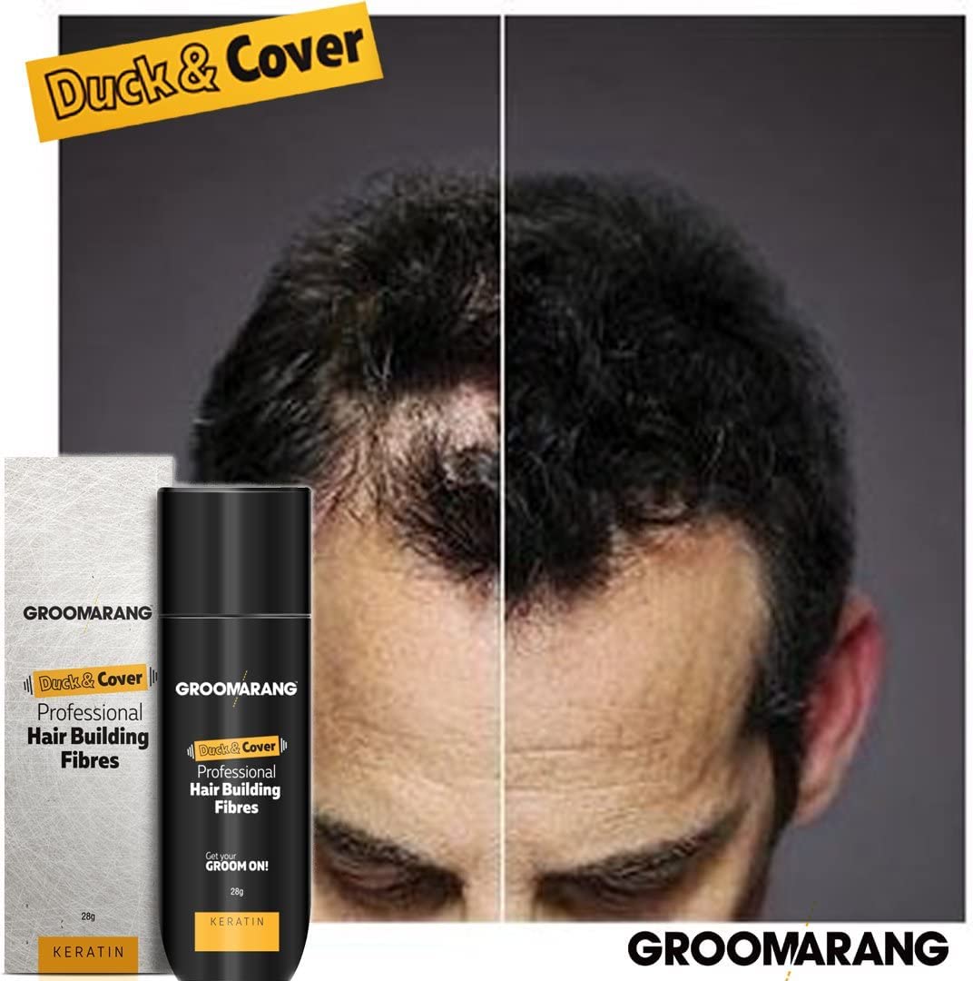GROOMARANG Keratin Hair Building Fibres for Thinning Hair - Instantly Conceals Bald Spots & Thinning Areas - Fuller, Thicker Hair for Men & Women - 28g Medium Blonde Hair Fibers with Hairline Optimizer - Perfect for Daily Use, Special Occasions & Confidence Boosting Styling