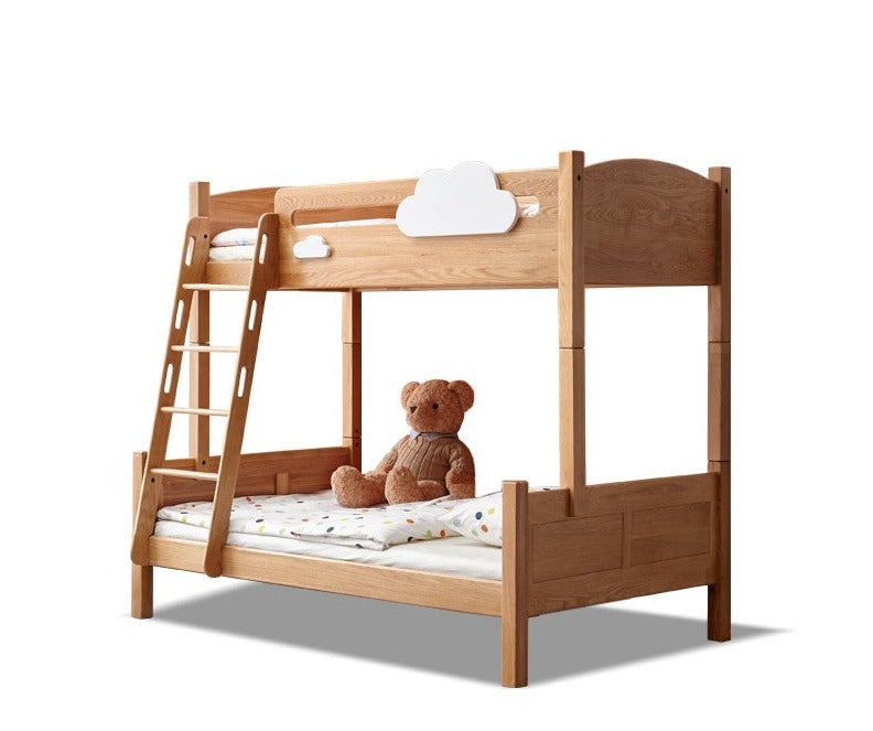 Solid Oak Wood Multi-Functional Bunk Bed with Ladder & Guardrails - Space-Saving Kids Bedroom Furniture for Siblings or Sleepovers