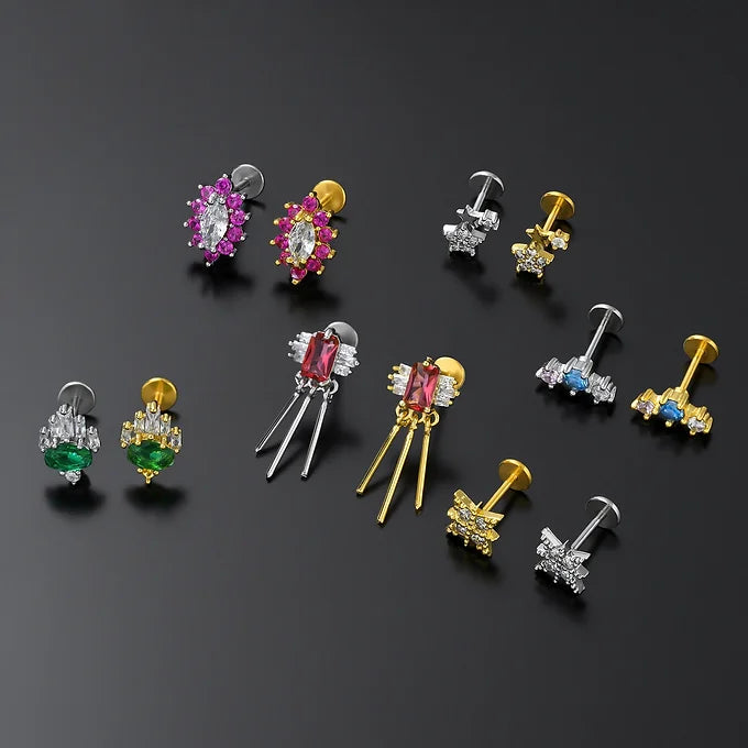 20G Color CZ Flat Back Stud Push Pin Earrings for Women | Hypoallergenic Fashion Jewelry | Perfect for Parties, Weddings & Daily Wear | CD060