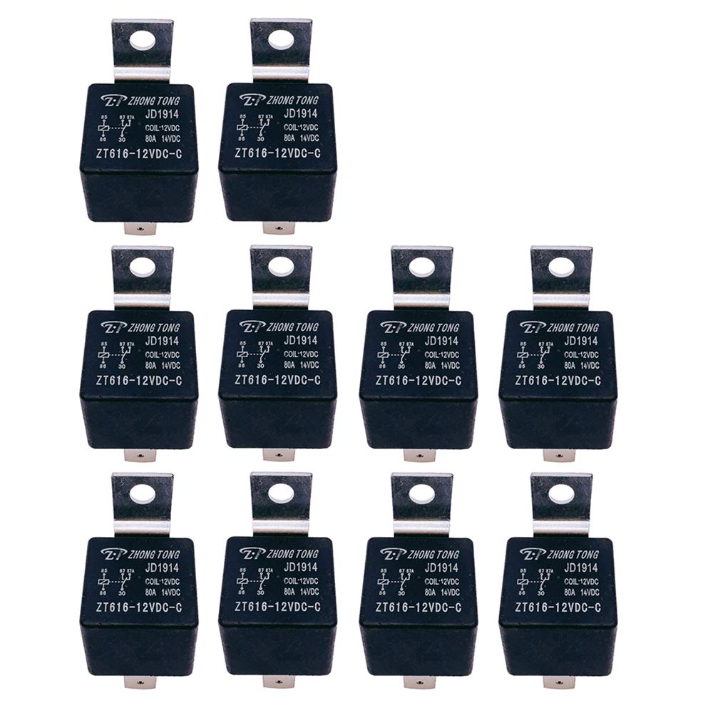 ESUPPORT 80A 12V SPDT 5-Pin Automotive Relay Switch with Copper Terminals - Pack of 10 for Car, Truck, Motorcycle Electrical Systems & DIY Projects