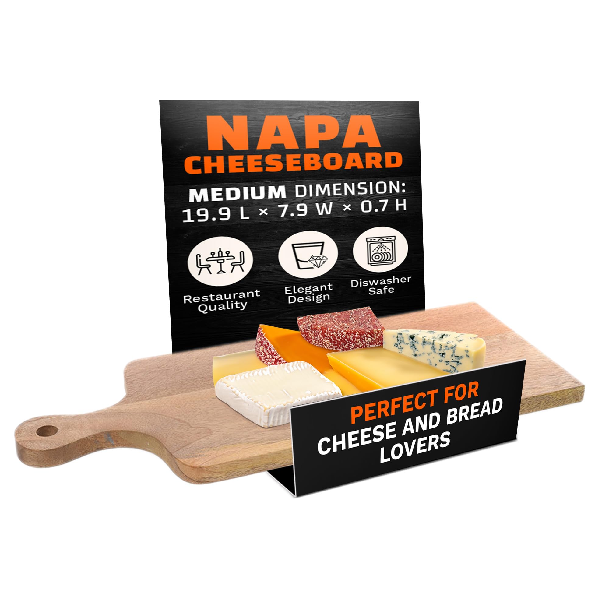 Premium Napa Mango Wood Cheese Board & Serving Tray - Medium Size - Perfect for Charcuterie, Wine Pairing, and Entertaining Guests at Parties